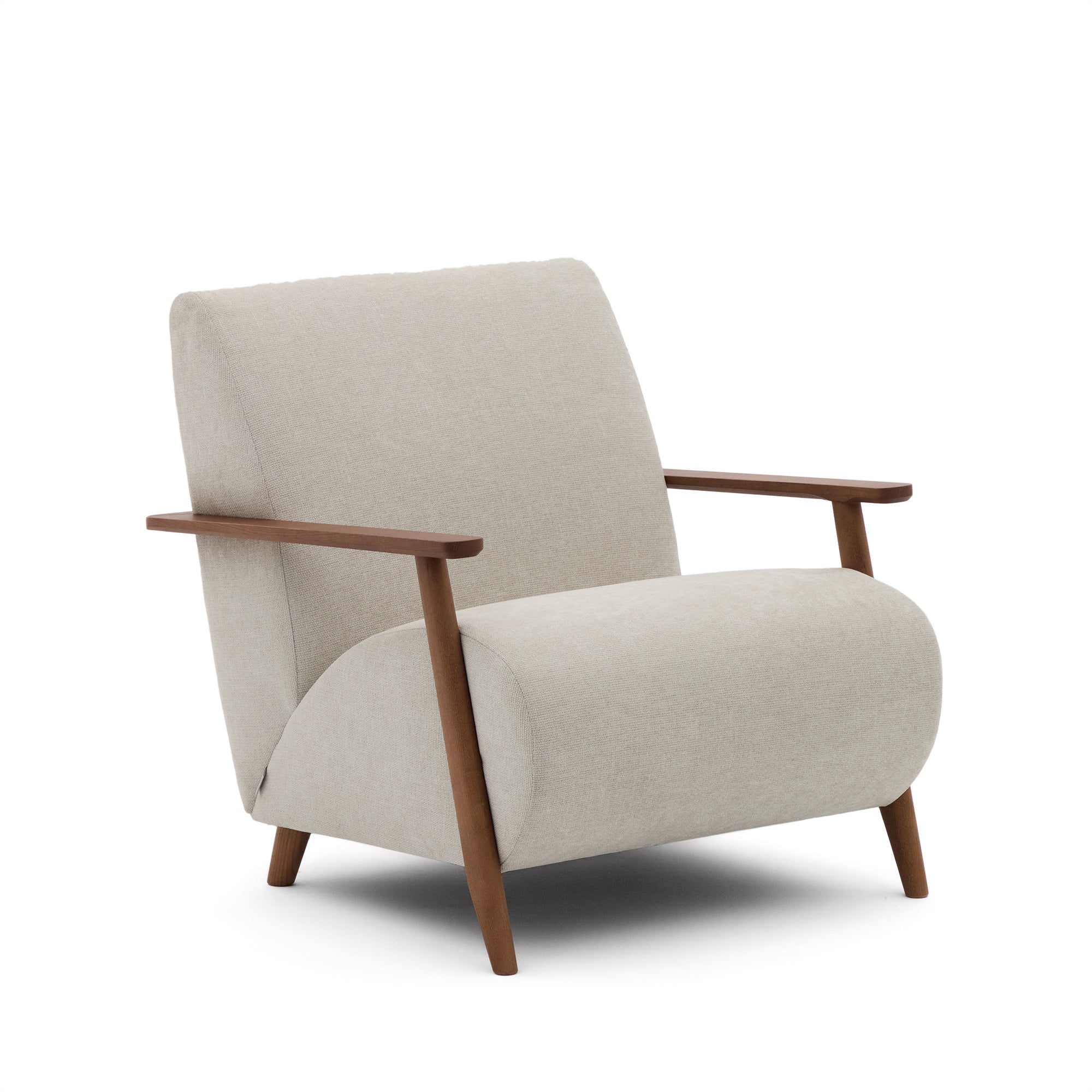 Meghan armchair in pearl chenille and solid ash wood with walnut finish FSC Mix Credit - Product Image