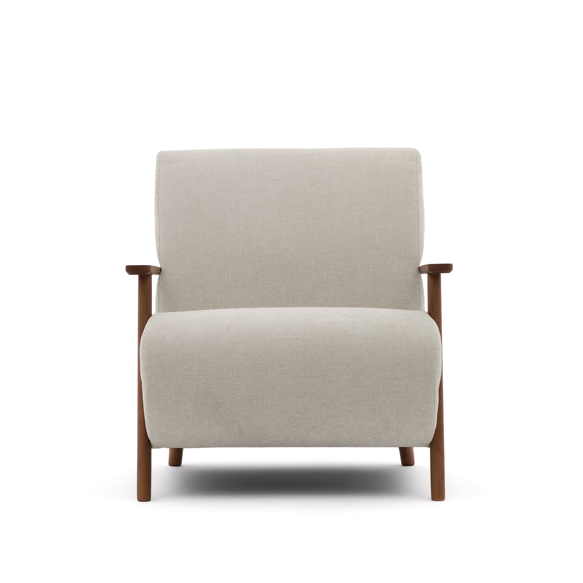 Meghan armchair in pearl chenille and solid ash wood with walnut finish FSC Mix Credit - Product Image