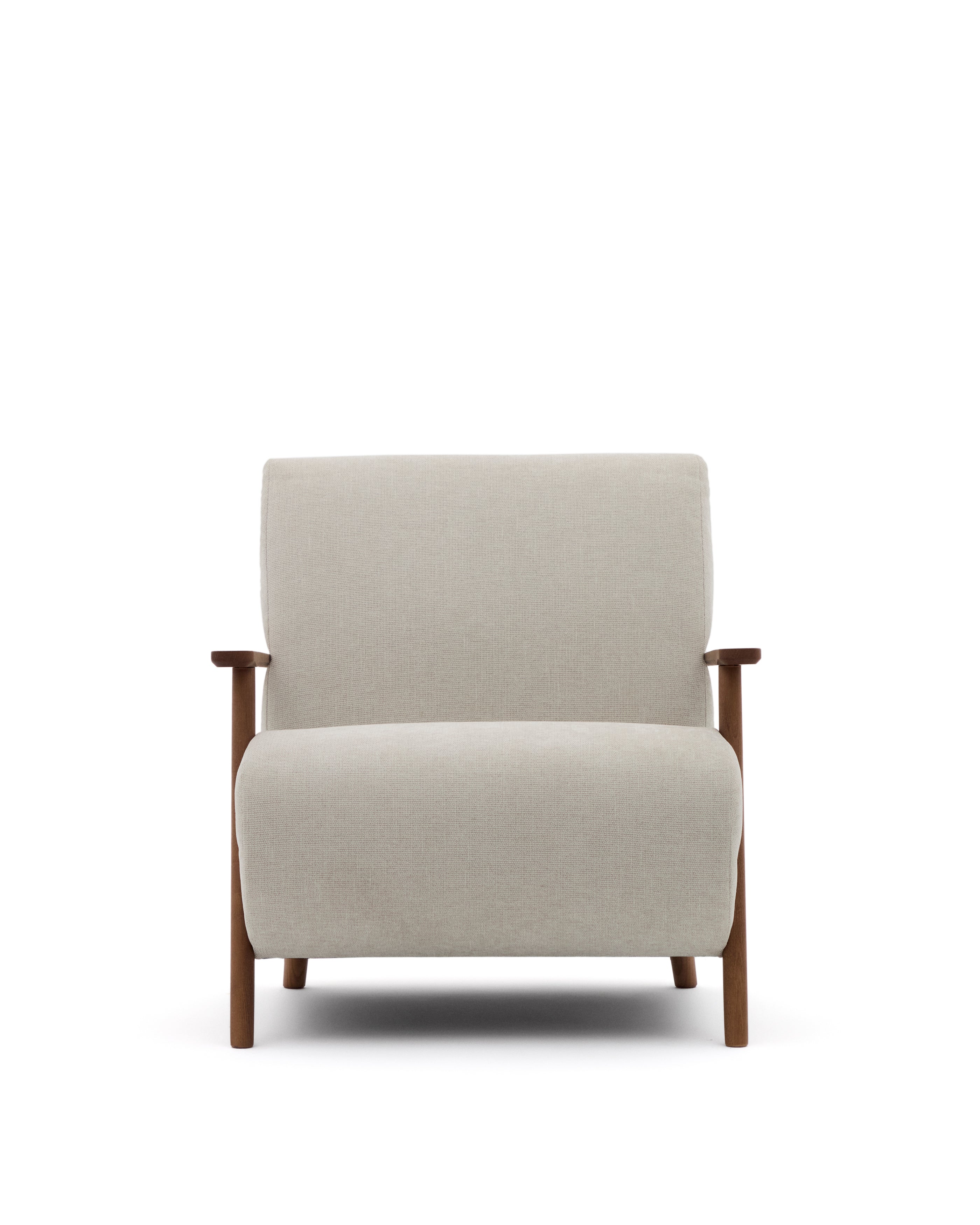 Meghan armchair in pearl chenille and solid ash wood with walnut finish FSC Mix Credit - Product Image
