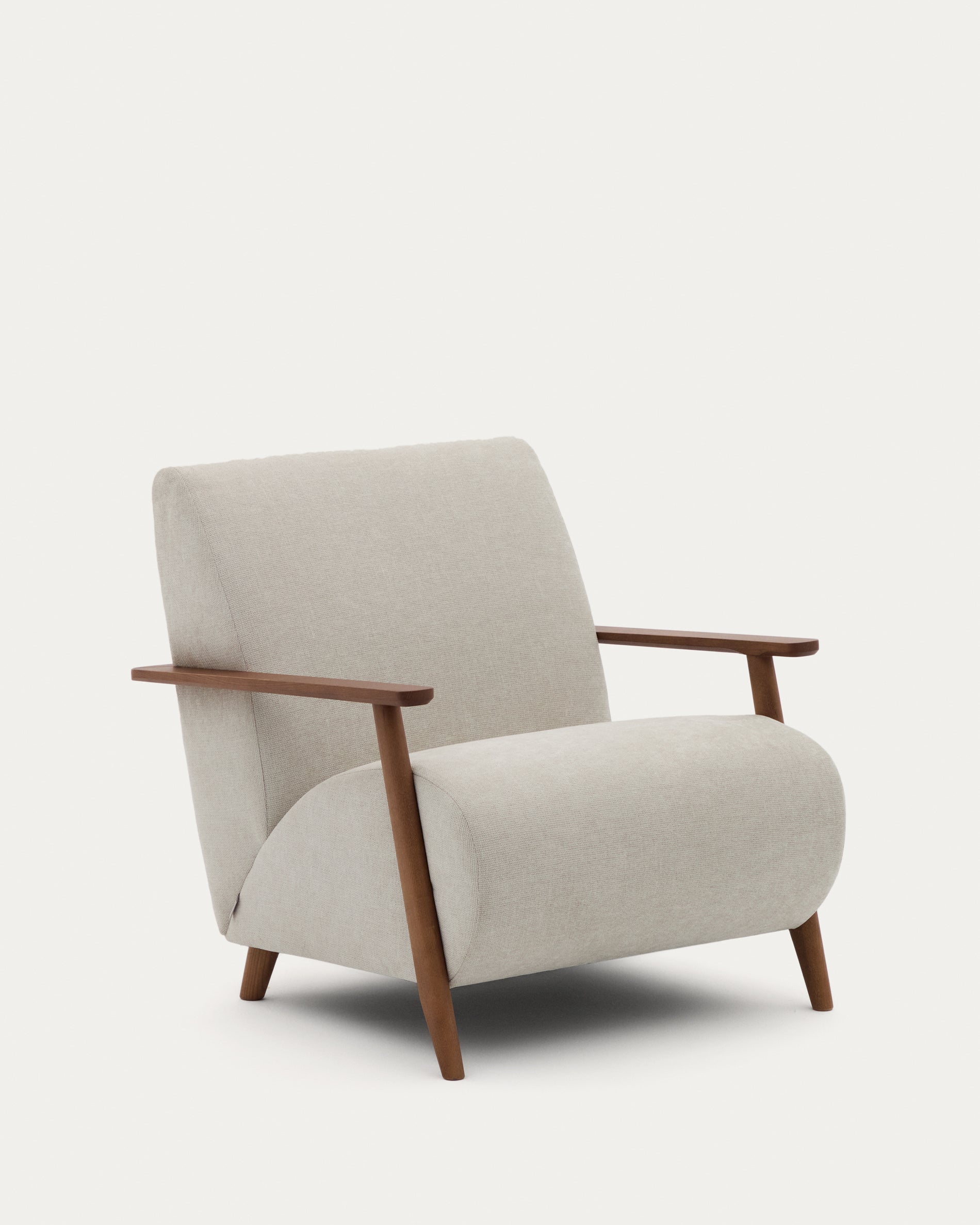 Meghan armchair in pearl chenille and solid ash wood with walnut finish FSC Mix Credit - Product View
