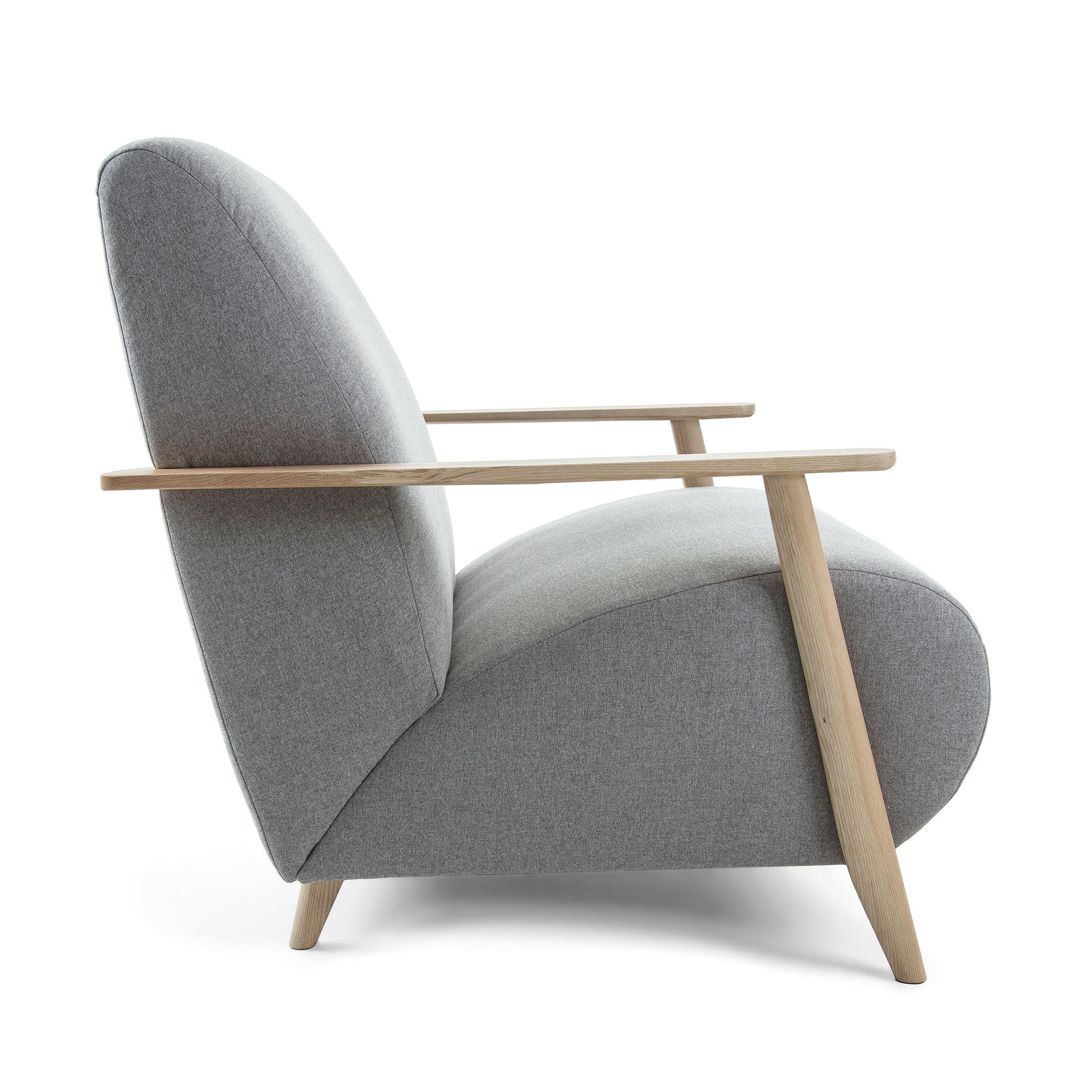 Meghan armchair in grey with solid ash legs with natural finish - Product Image