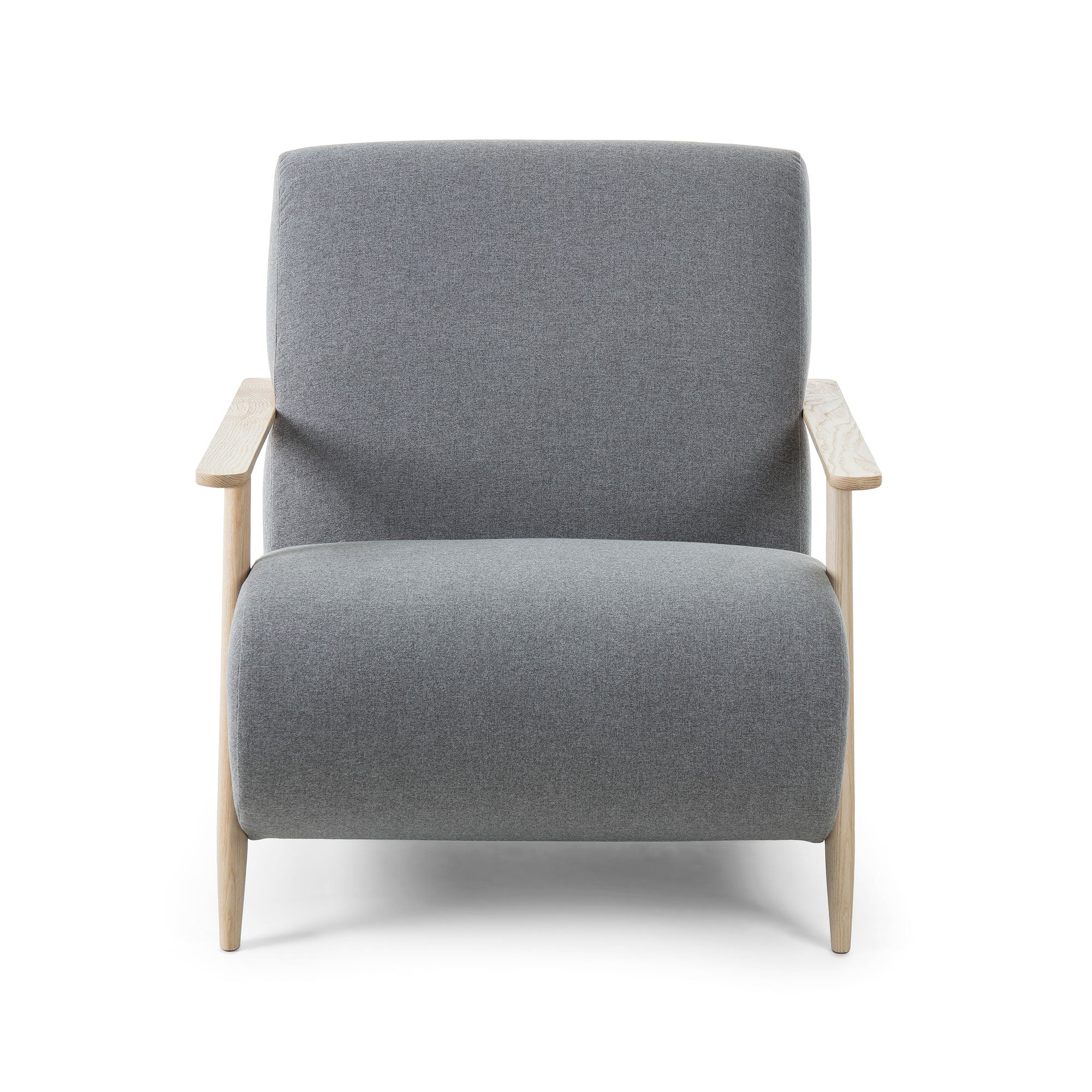 Meghan armchair in grey with solid ash legs with natural finish - Product Image