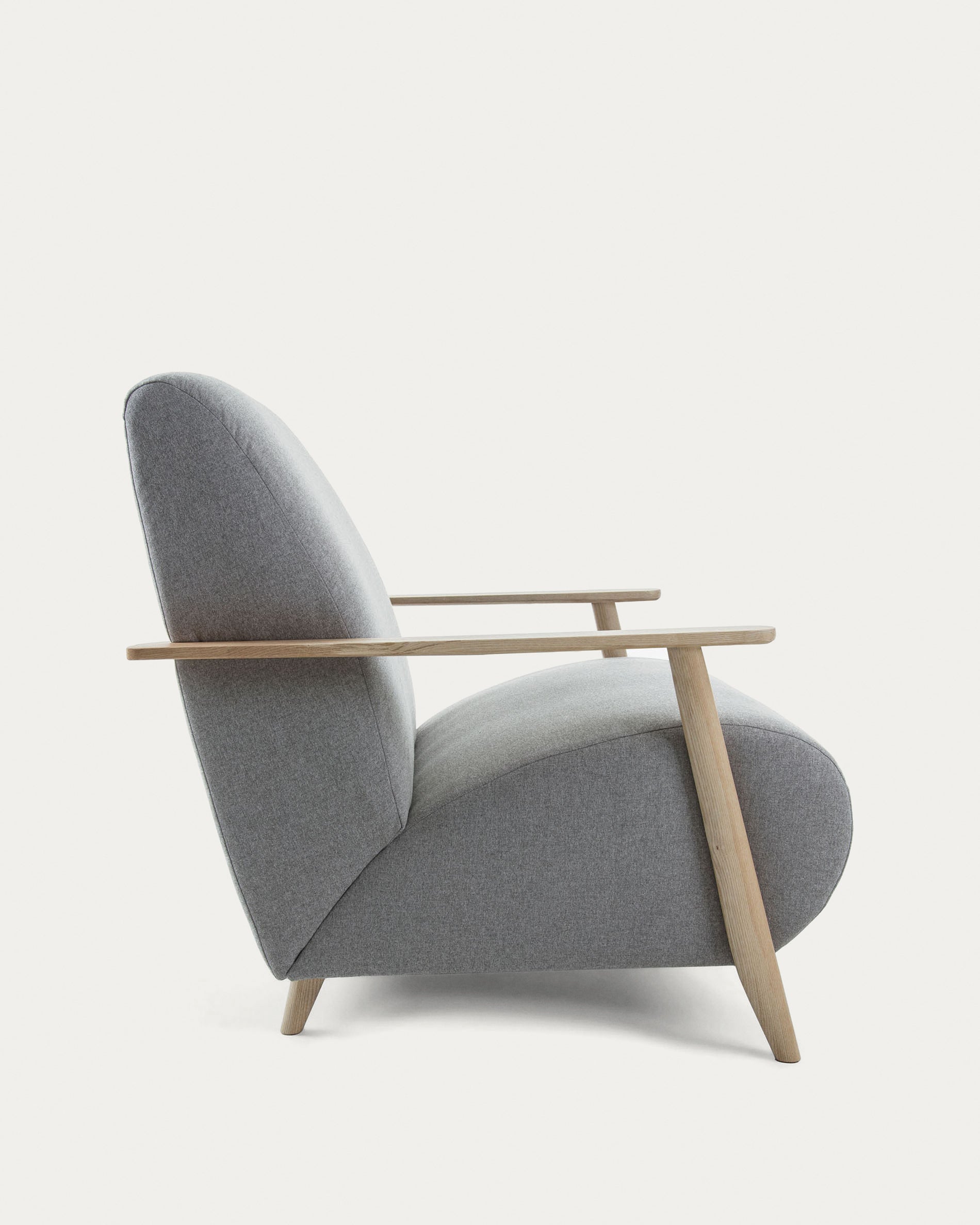 Meghan armchair in grey with solid ash legs with natural finish - Product View
