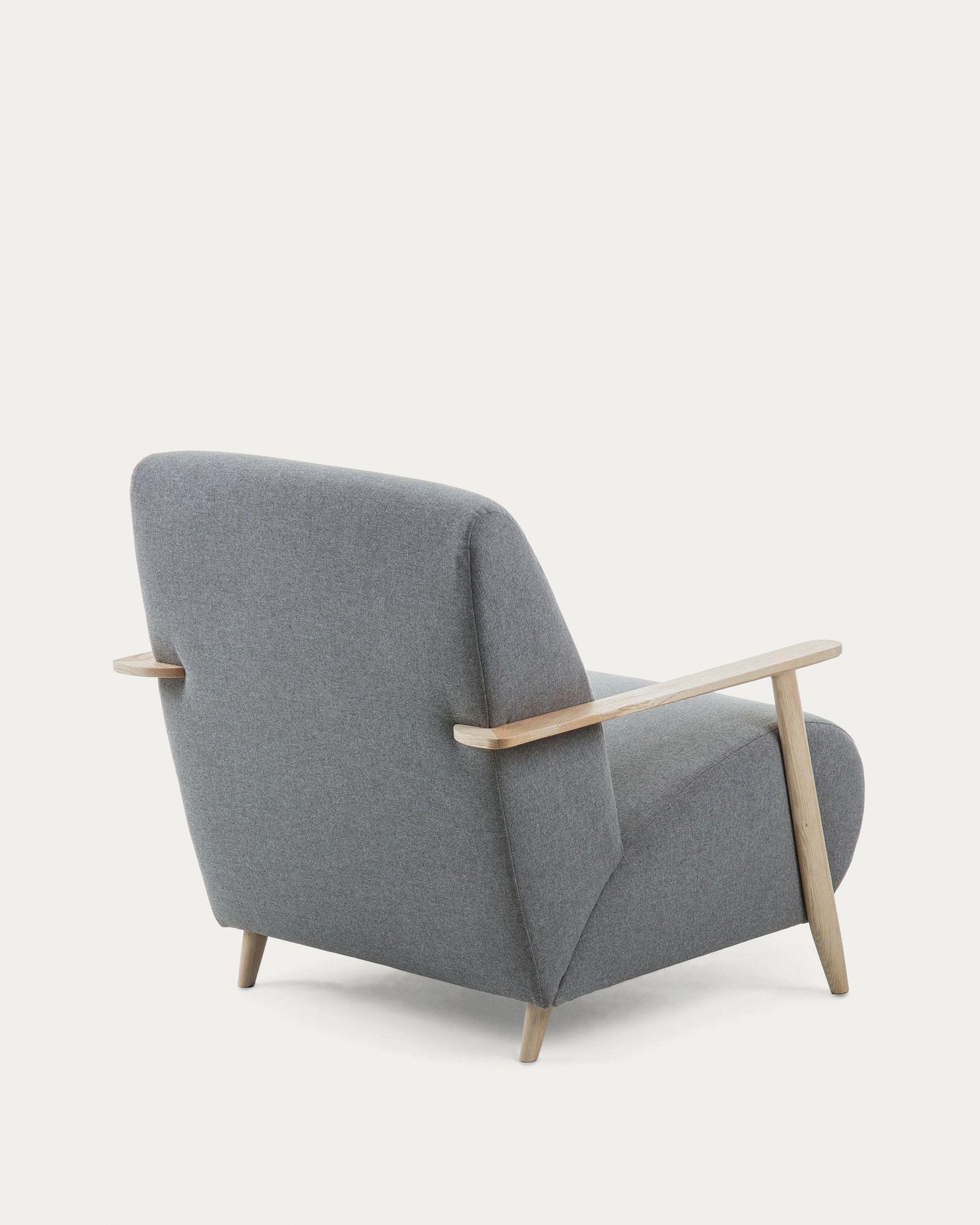 Meghan armchair in grey with solid ash legs with natural finish - Product View