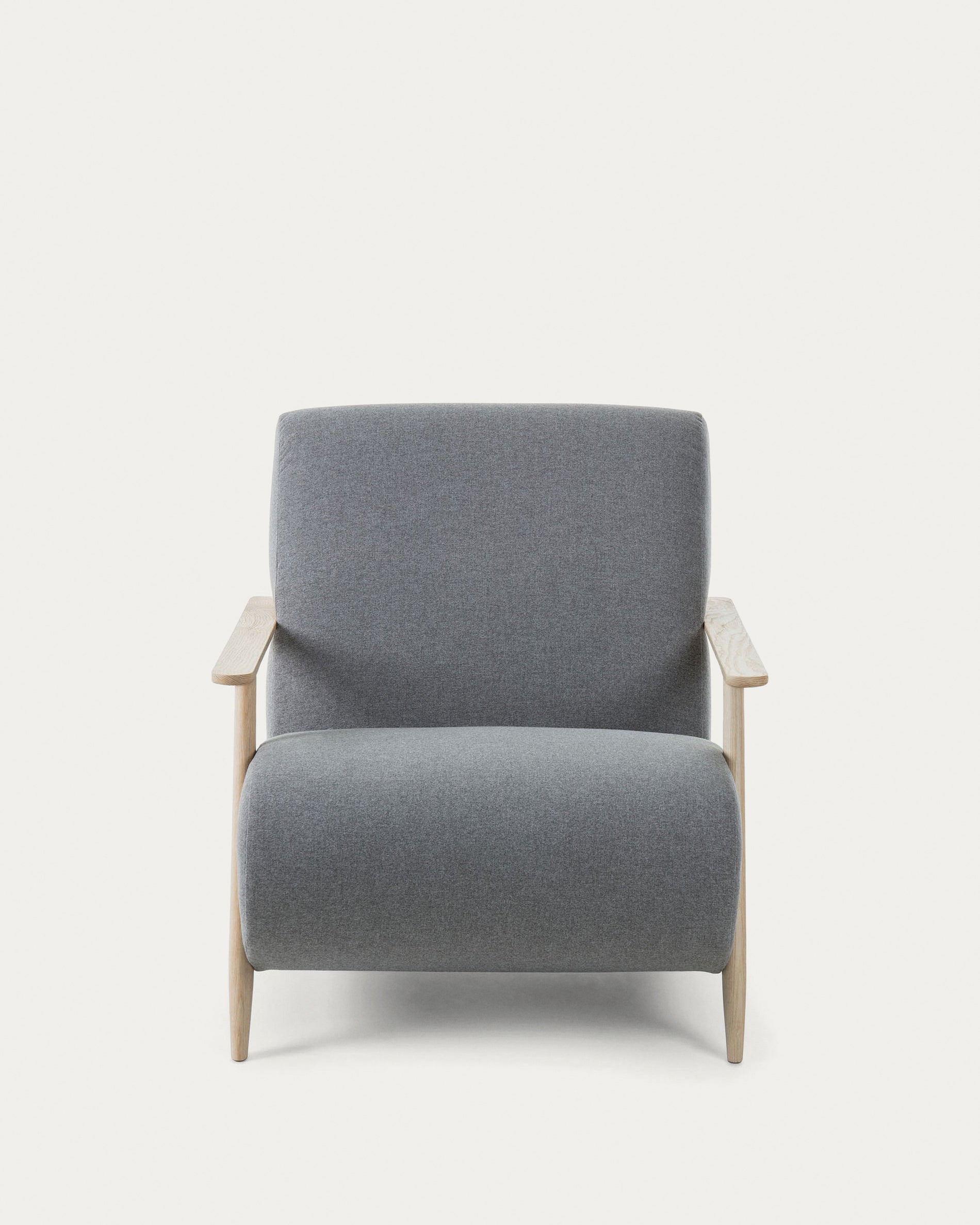 Meghan armchair in grey with solid ash legs with natural finish - Product View