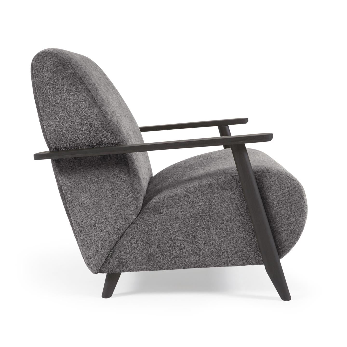 Meghan armchair in grey chenille and wood with wenge finish - Product Image