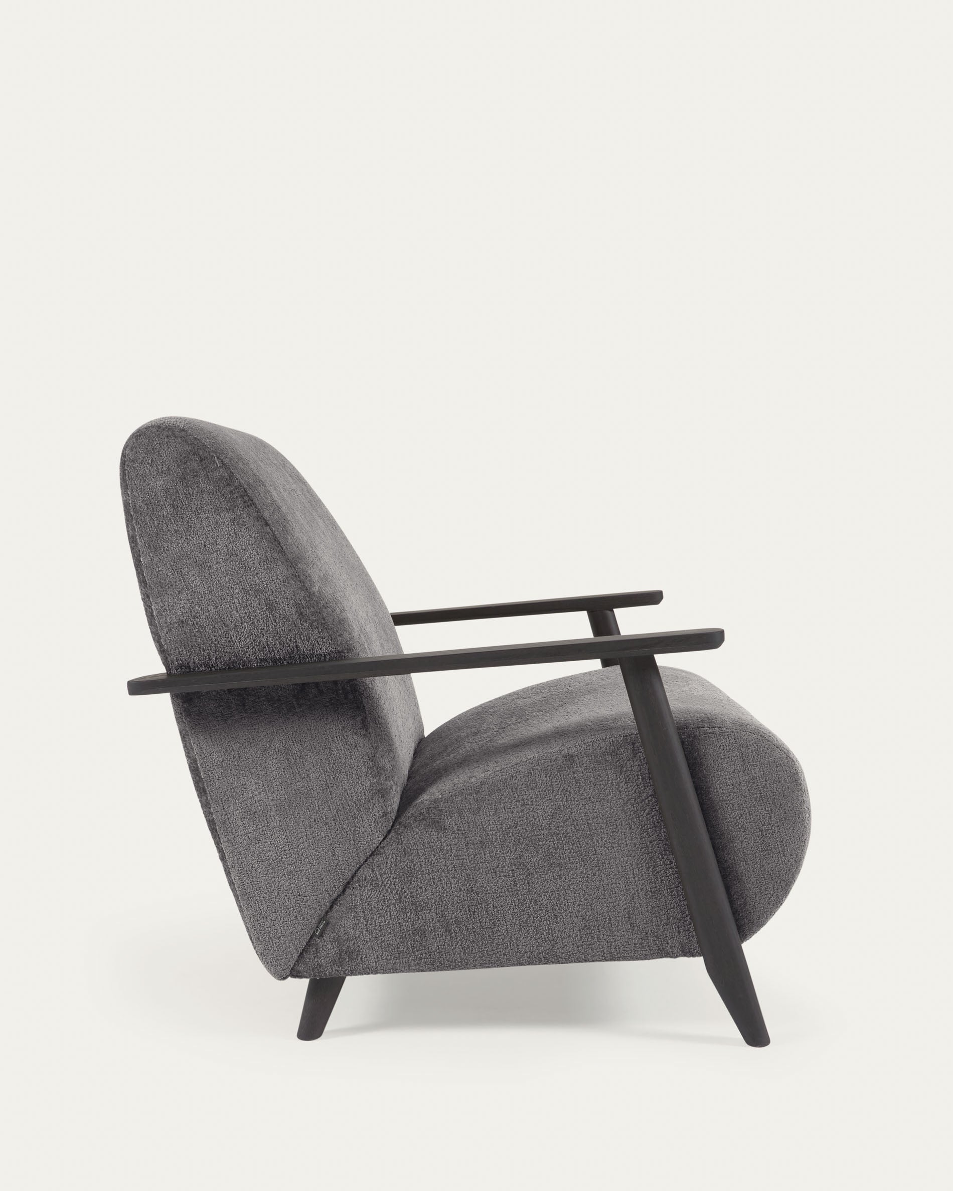 Meghan armchair in grey chenille and wood with wenge finish - Product View