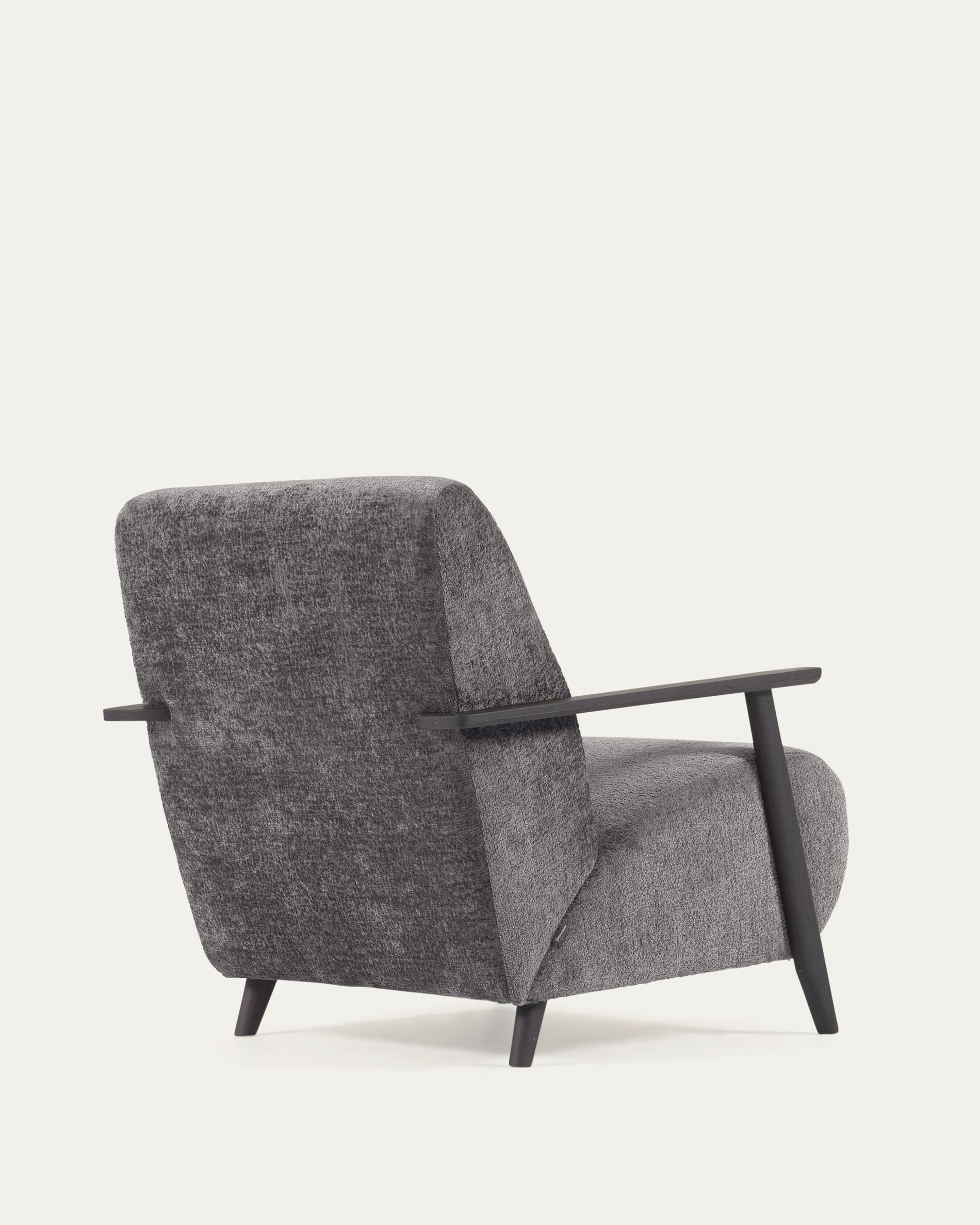 Meghan armchair in grey chenille and wood with wenge finish - Product View