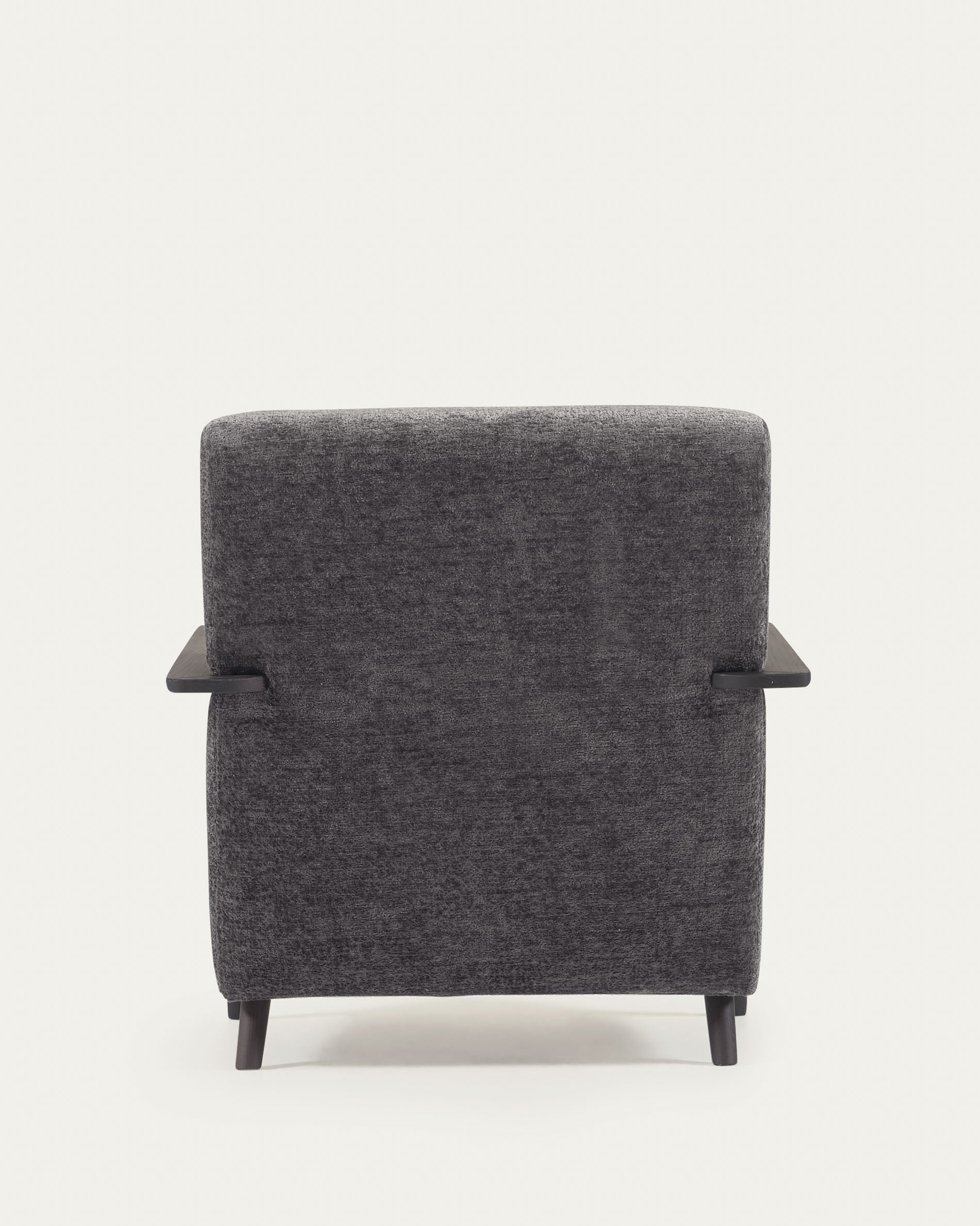 Meghan armchair in grey chenille and wood with wenge finish - Product View