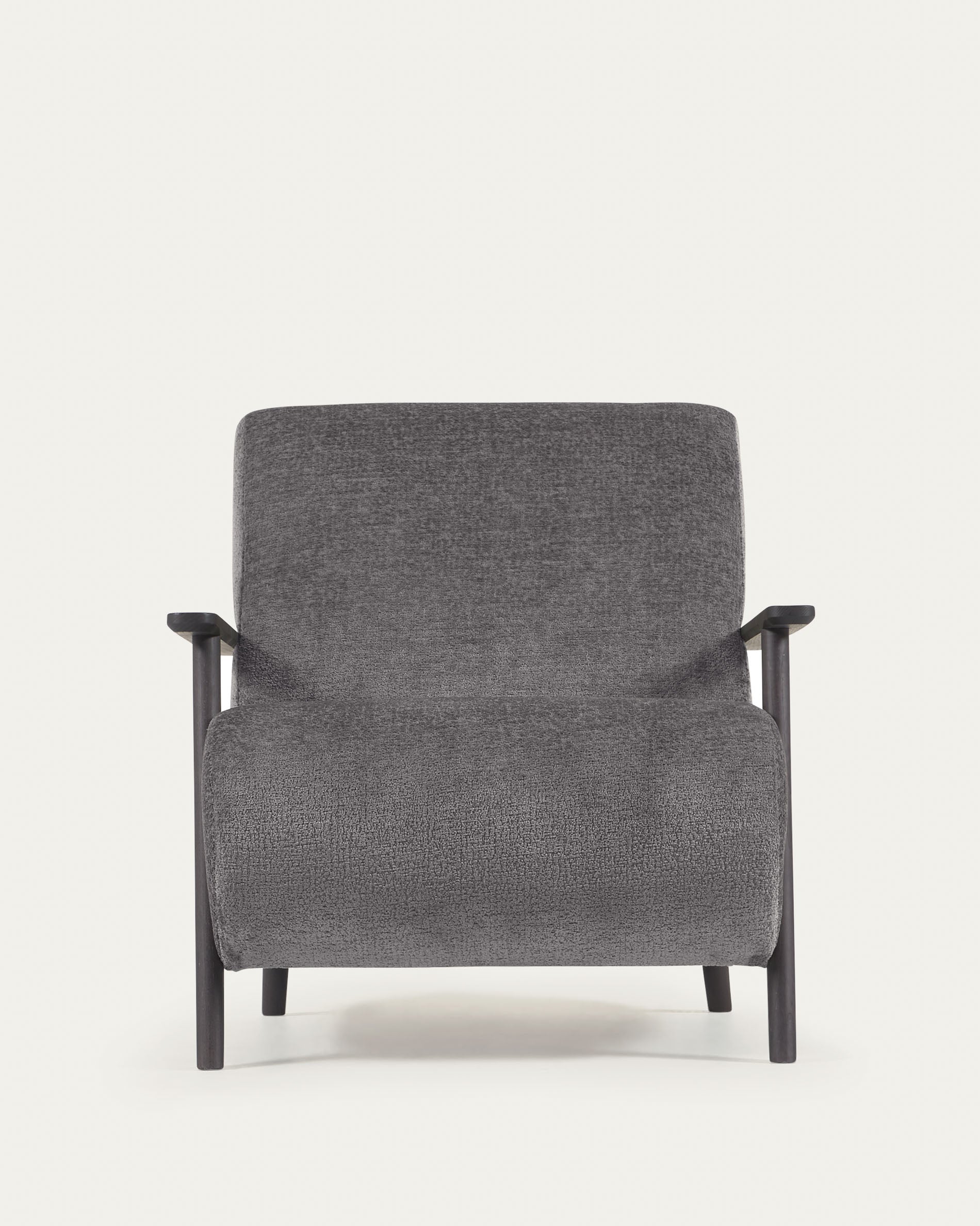 Meghan armchair in grey chenille and wood with wenge finish - Product View