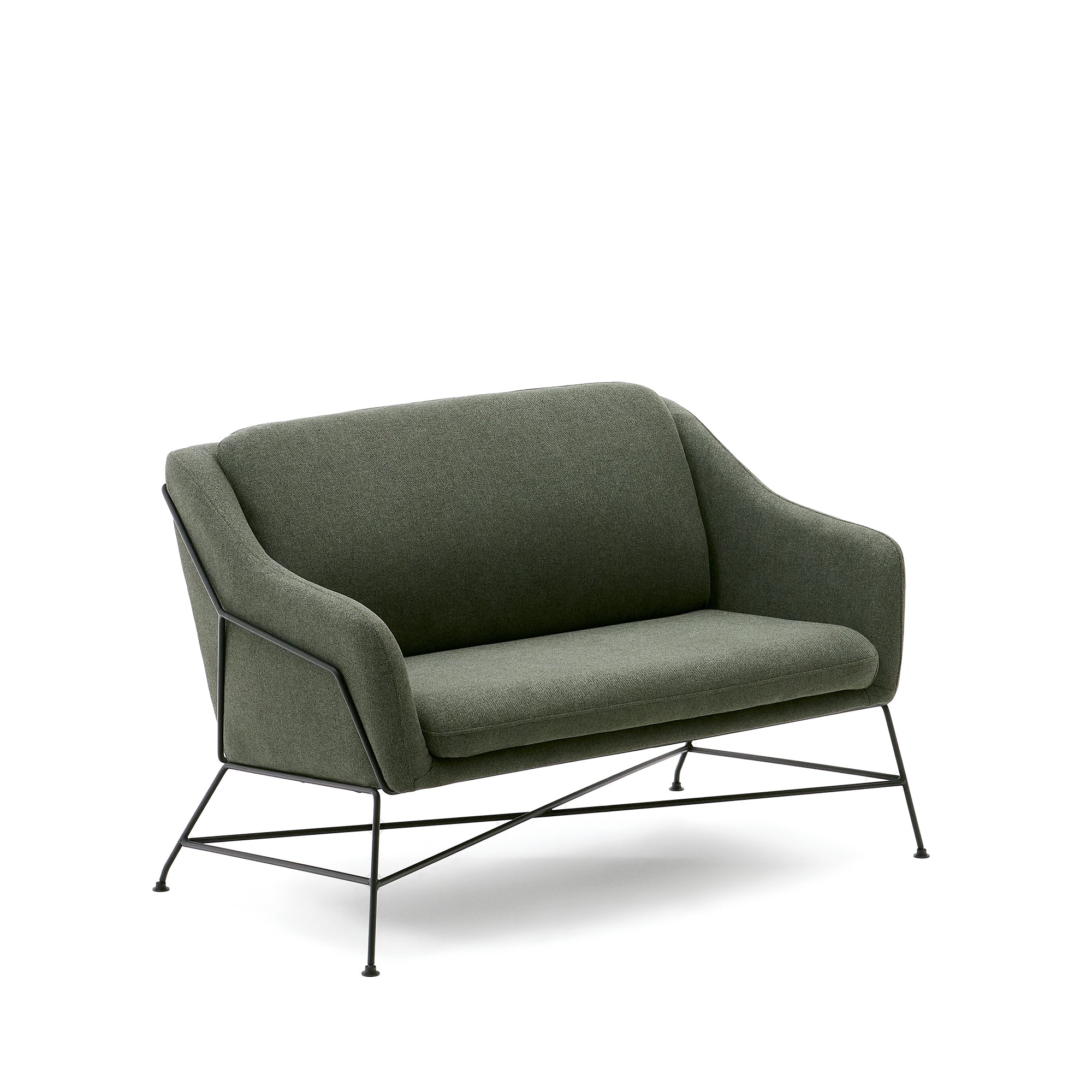 Brida 2-seater sofa in green and steel legs with black finish, 128 cm - Product Image