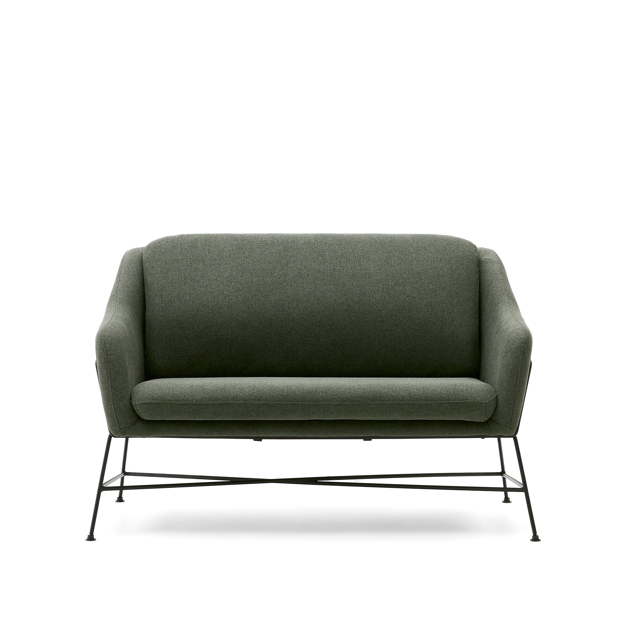 Brida 2-seater sofa in green and steel legs with black finish, 128 cm - Product Image