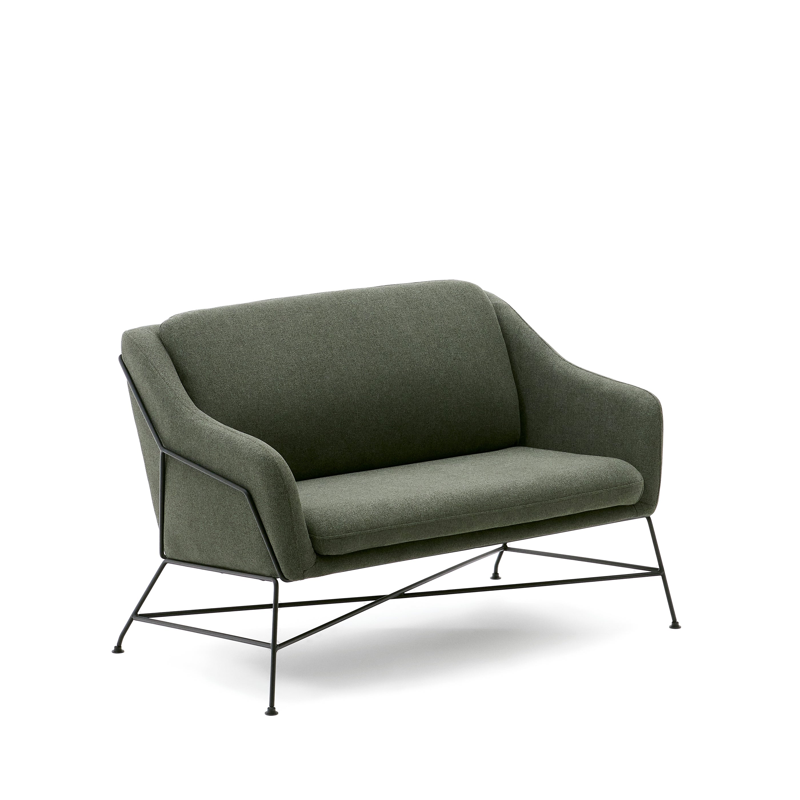 Brida 2-seater sofa in green and steel legs with black finish, 128 cm - Product Image