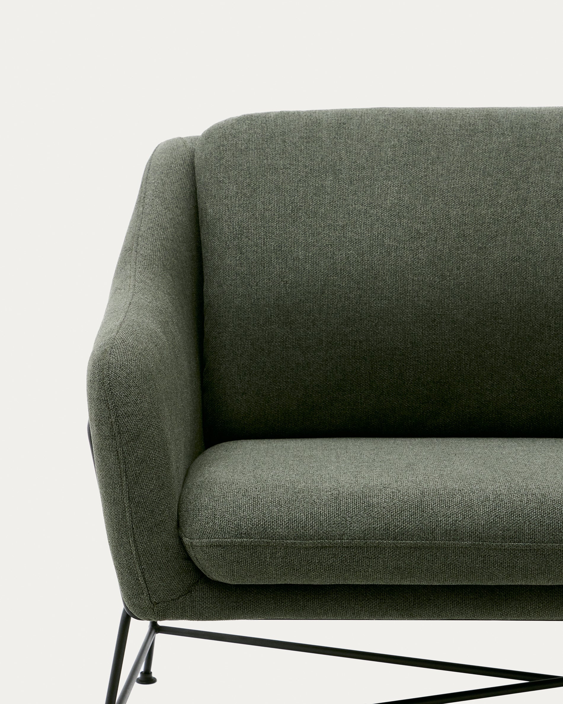 Brida 2-seater sofa in green and steel legs with black finish, 128 cm - Detail