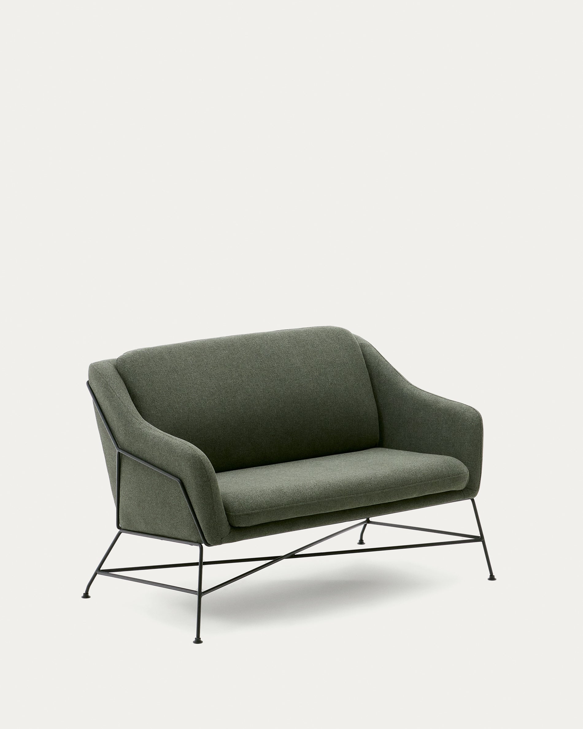 Brida 2-seater sofa in green and steel legs with black finish, 128 cm - Product View