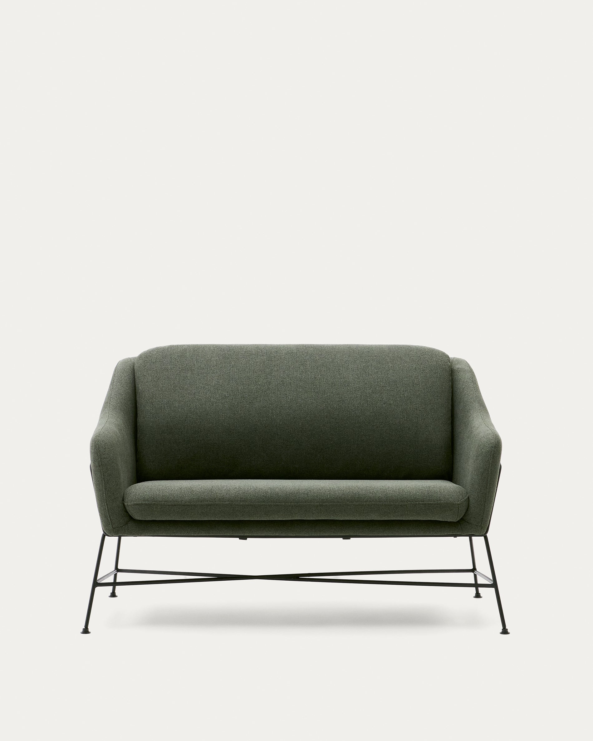 Brida 2-seater sofa in green and steel legs with black finish, 128 cm - Product View