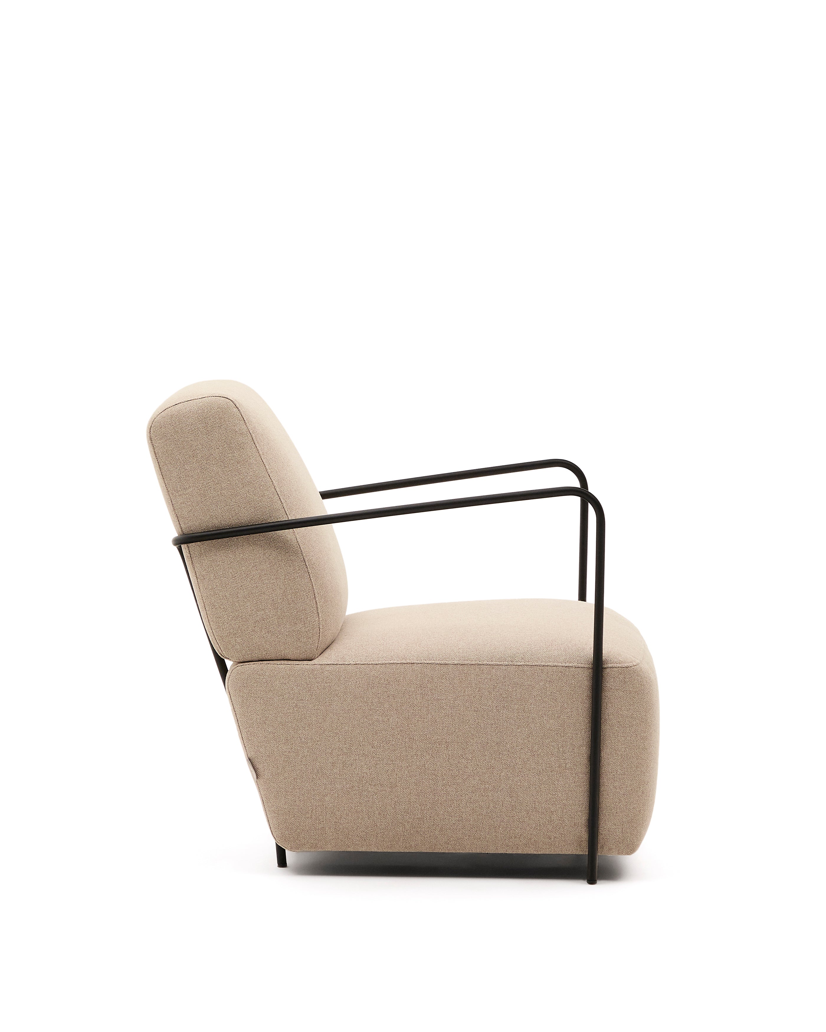 Gamer beige armchair with metal in a matte black painted finish - Product Image