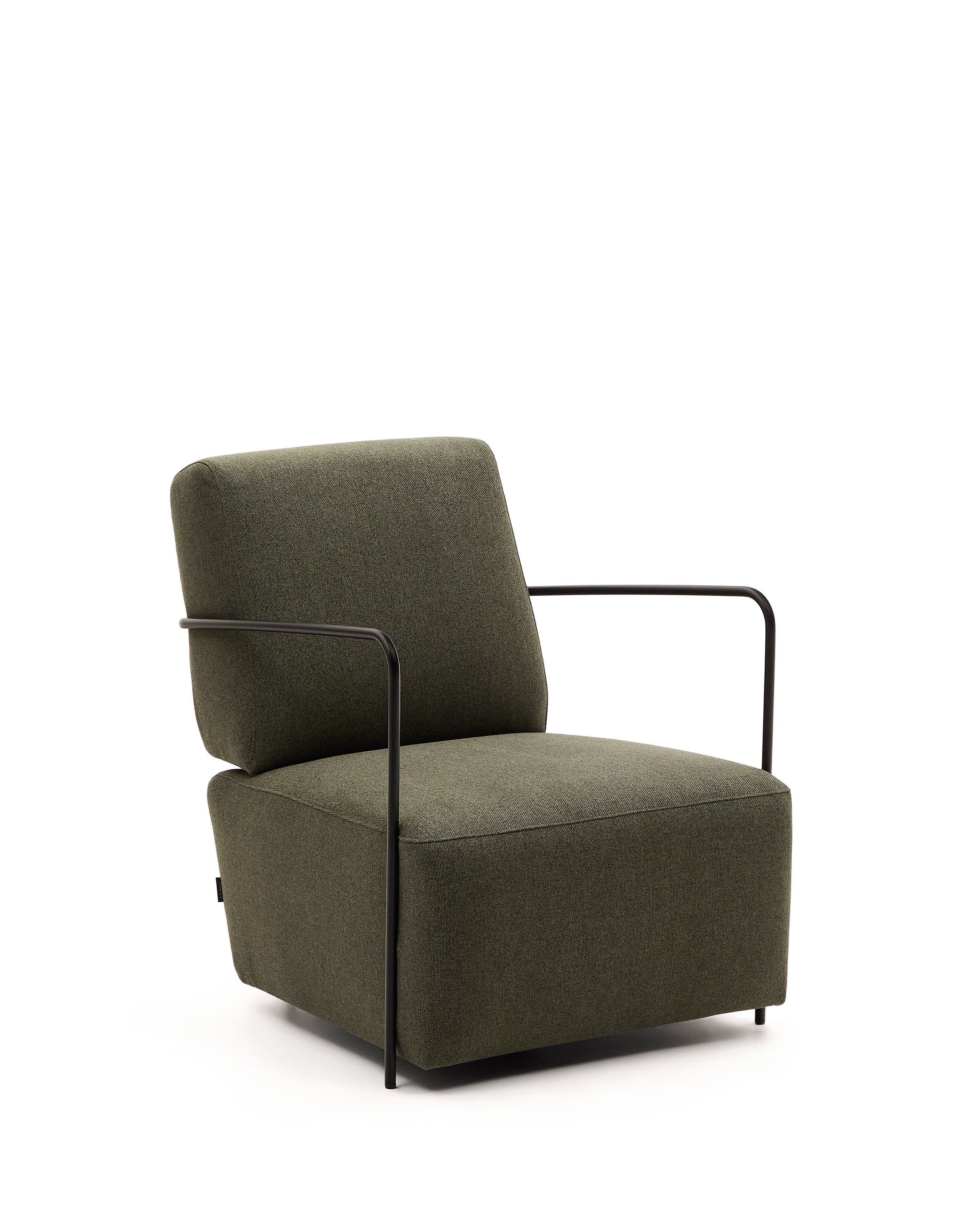 Gamer green armchair with metal structure, black matte painted finish