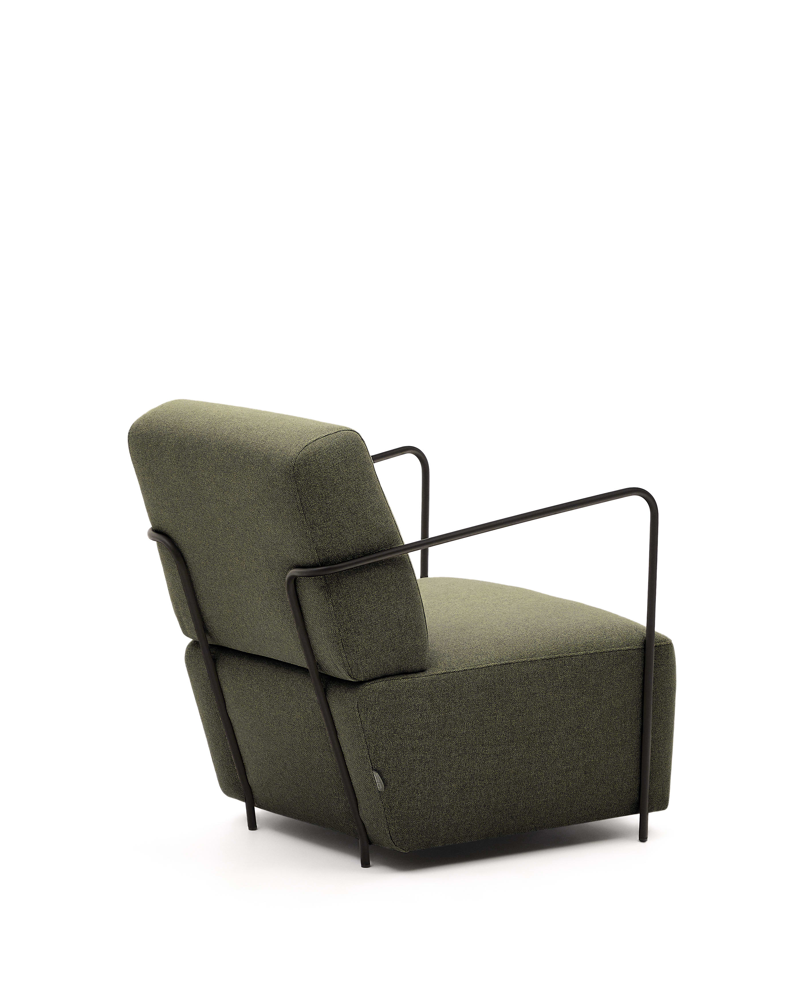 Gamer green armchair with metal structure, black matte painted finish