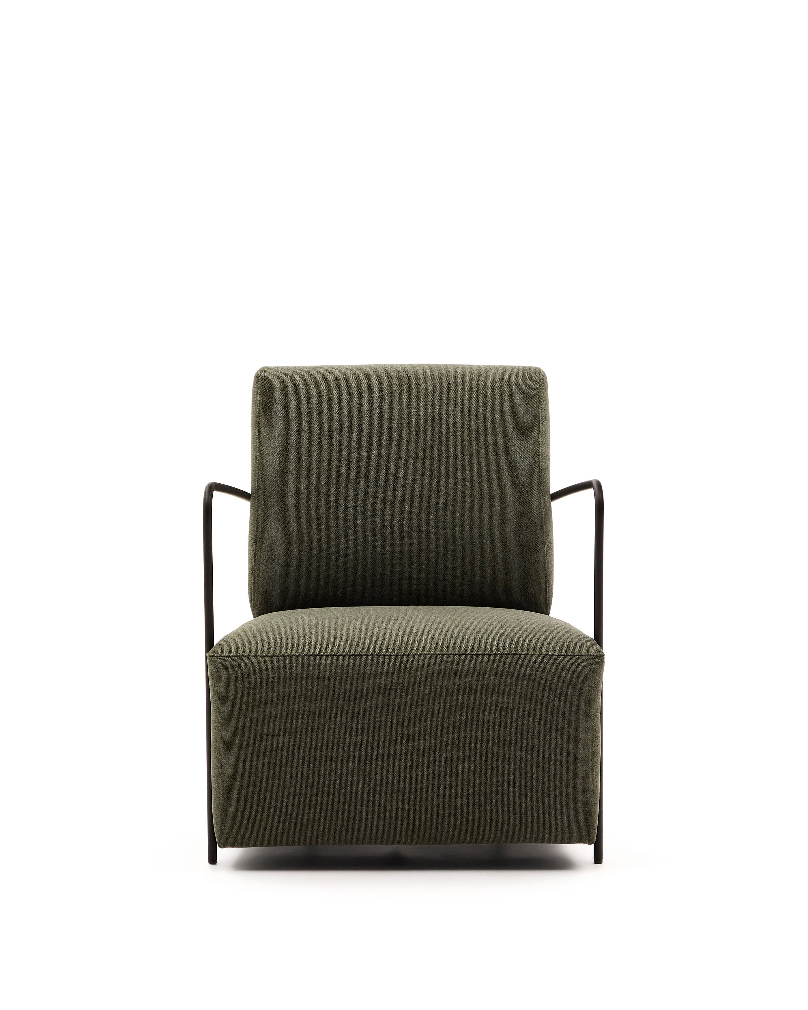 Gamer green armchair with metal structure, black matte painted finish