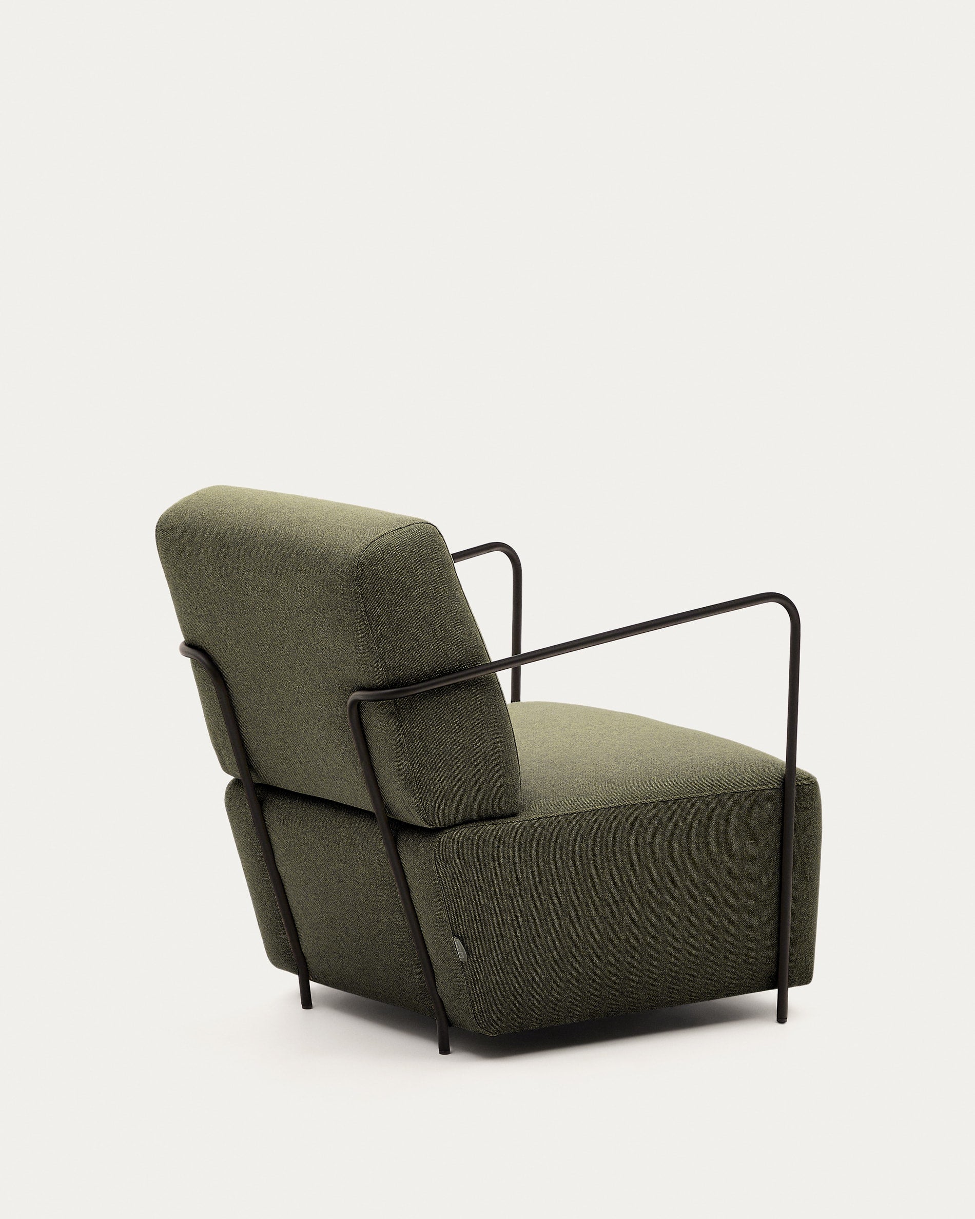 Gamer green armchair with metal structure, black matte painted finish