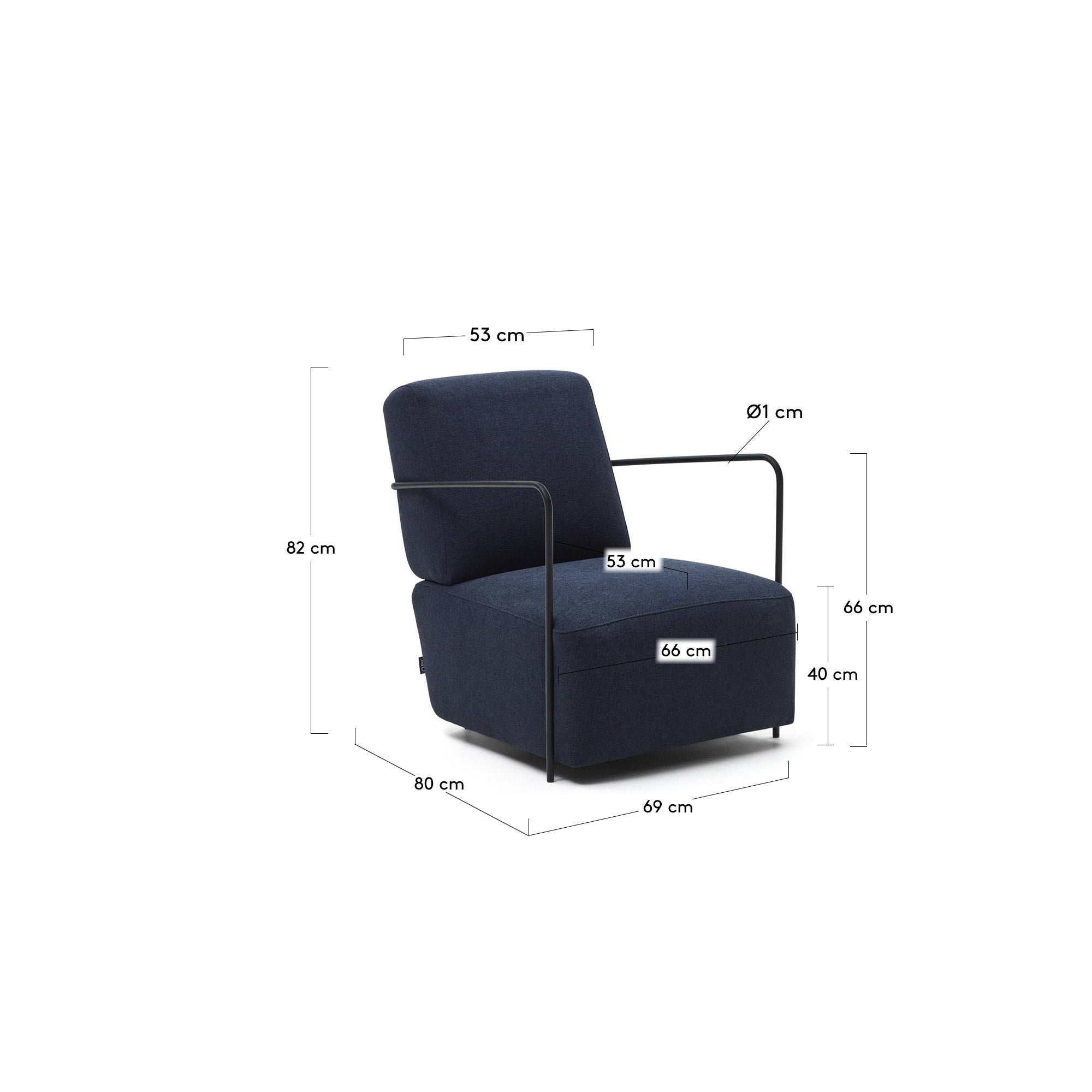 Gamer armchair in blue and metal with black finish - Measurements