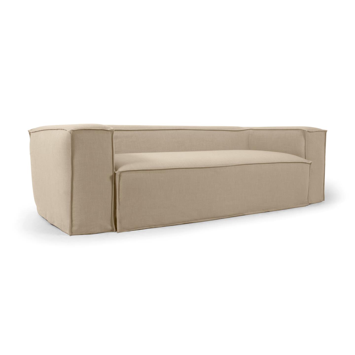 Blok three-seater sofa with removable beige canvas cover, 240 cm