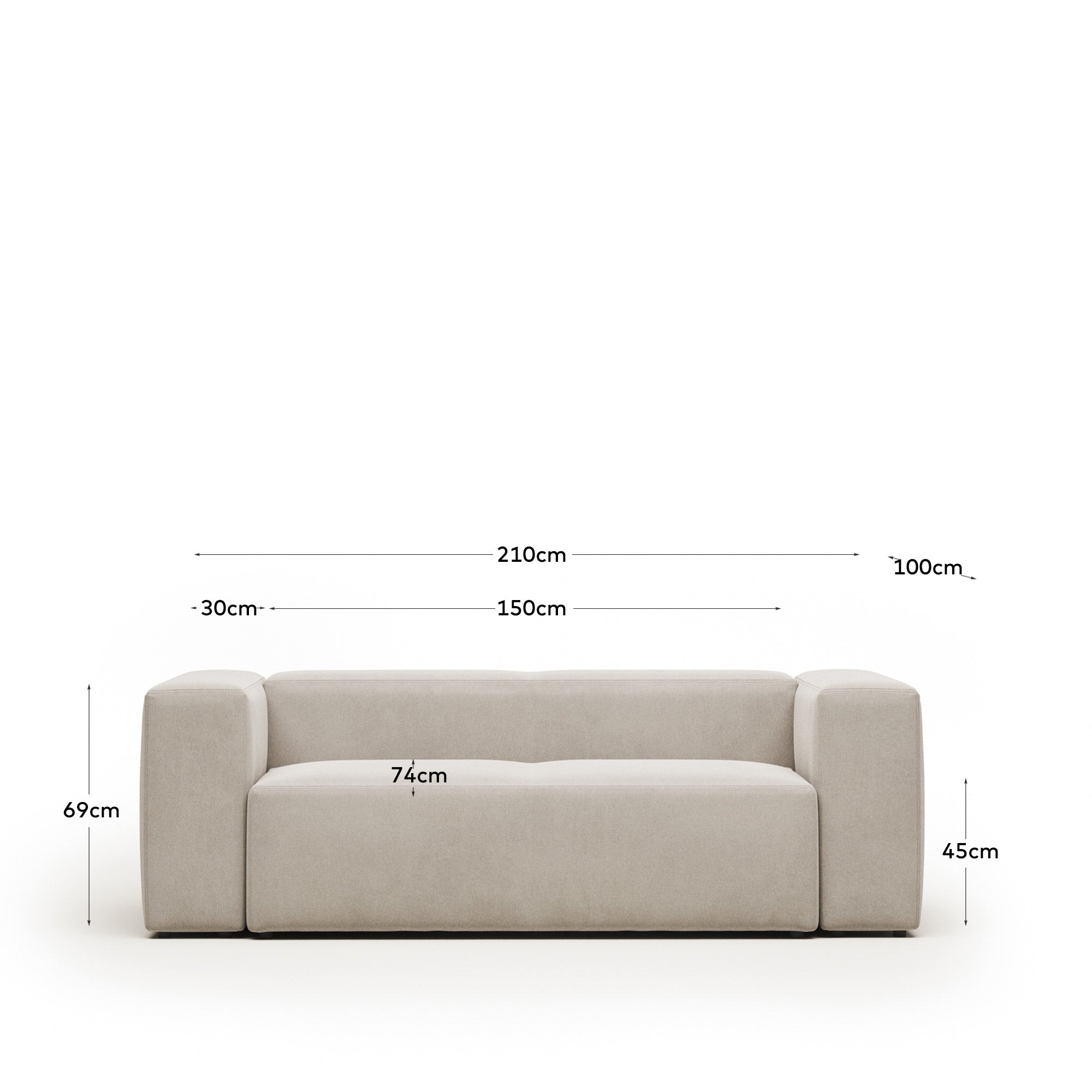 Blok 2-seater beige chenille sofa 210cm FSC Mix Credit - Measurements