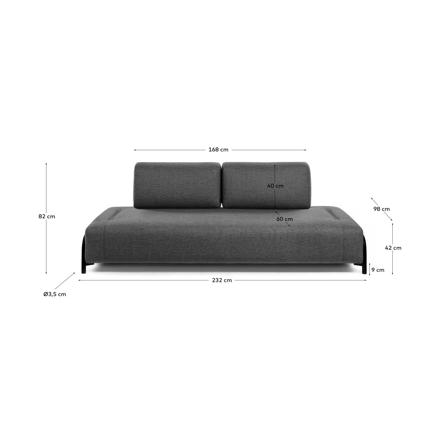 Module 3 seaters Compo dark grey 232 cm - Measurements