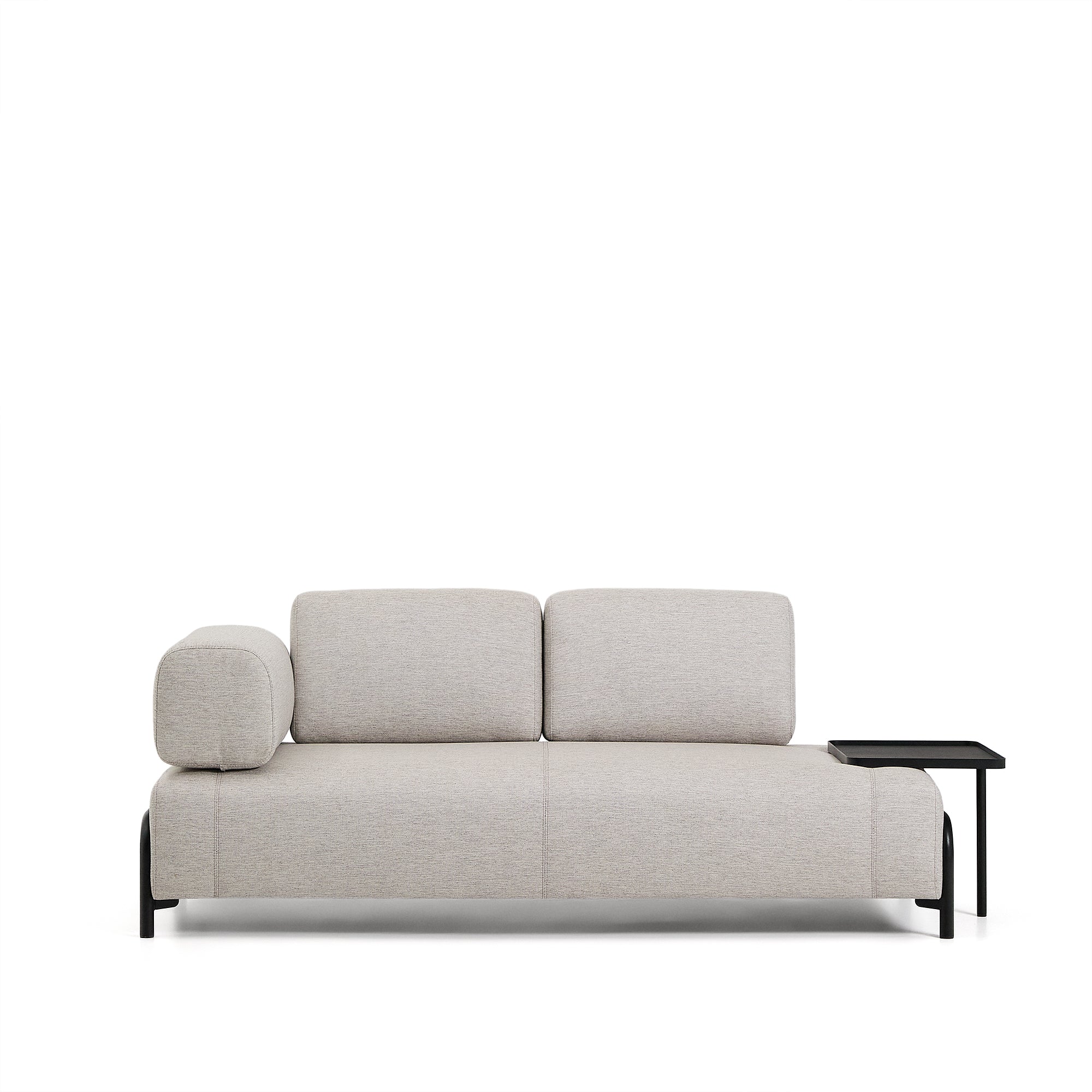 Compo 2-seater greige sofa with large tray table and black metal frame 200 cm FSC Mix Credit - Product Image