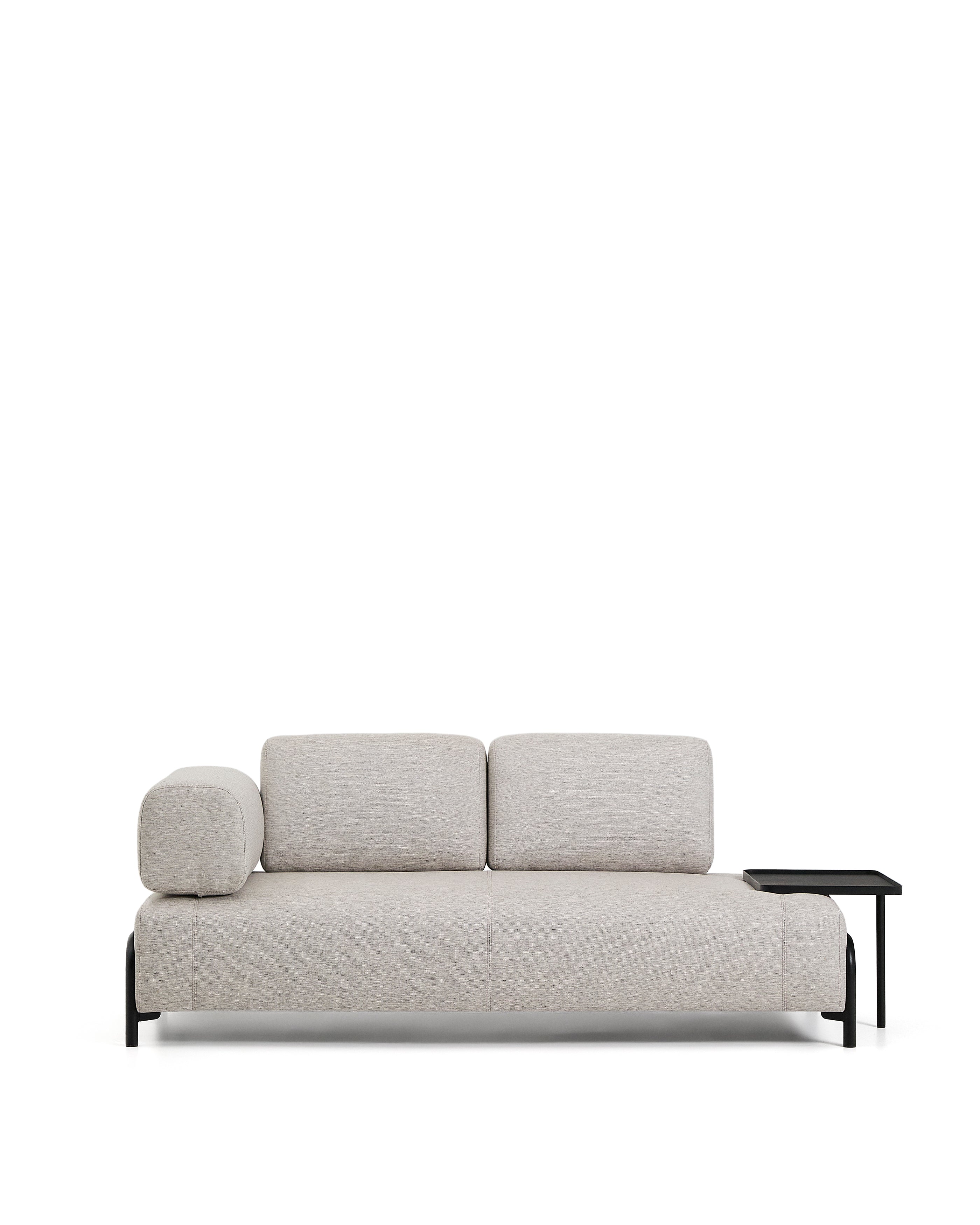 Compo 2-seater greige sofa with large tray table and black metal frame 200 cm FSC Mix Credit - Product Image