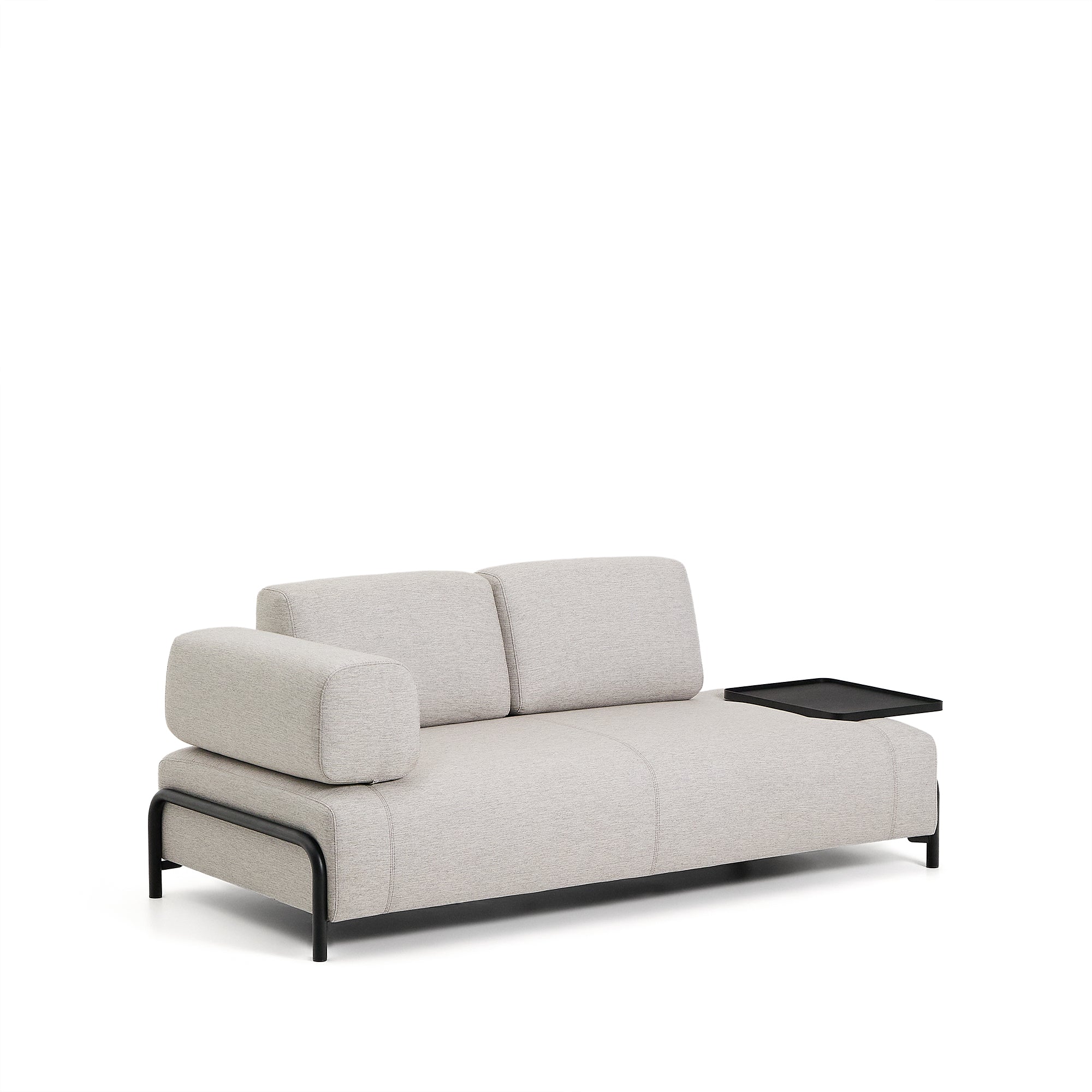 Compo 2-seater greige sofa with large tray table and black metal frame 200 cm FSC Mix Credit - Product Image