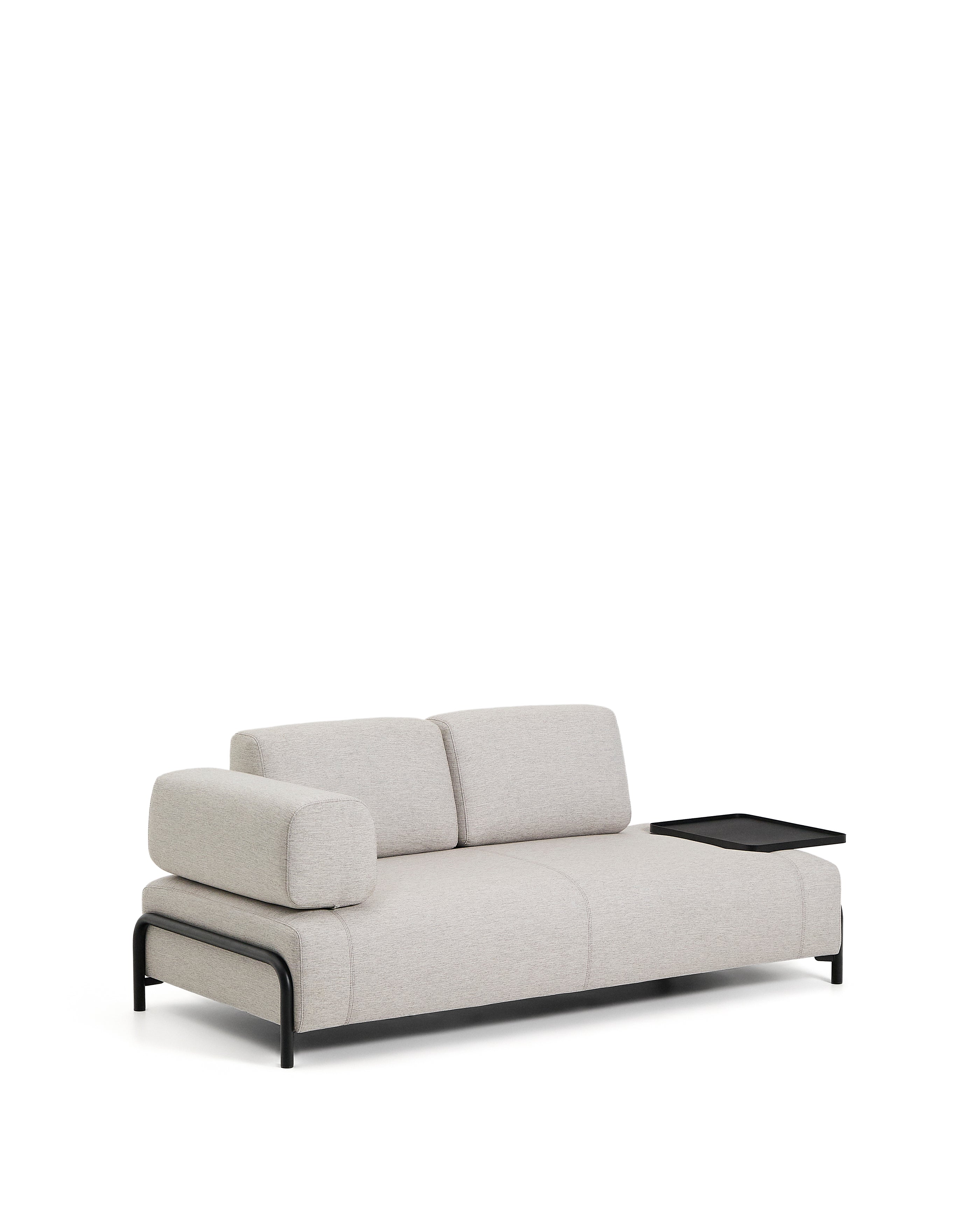 Compo 2-seater greige sofa with large tray table and black metal frame 200 cm FSC Mix Credit - Product Image