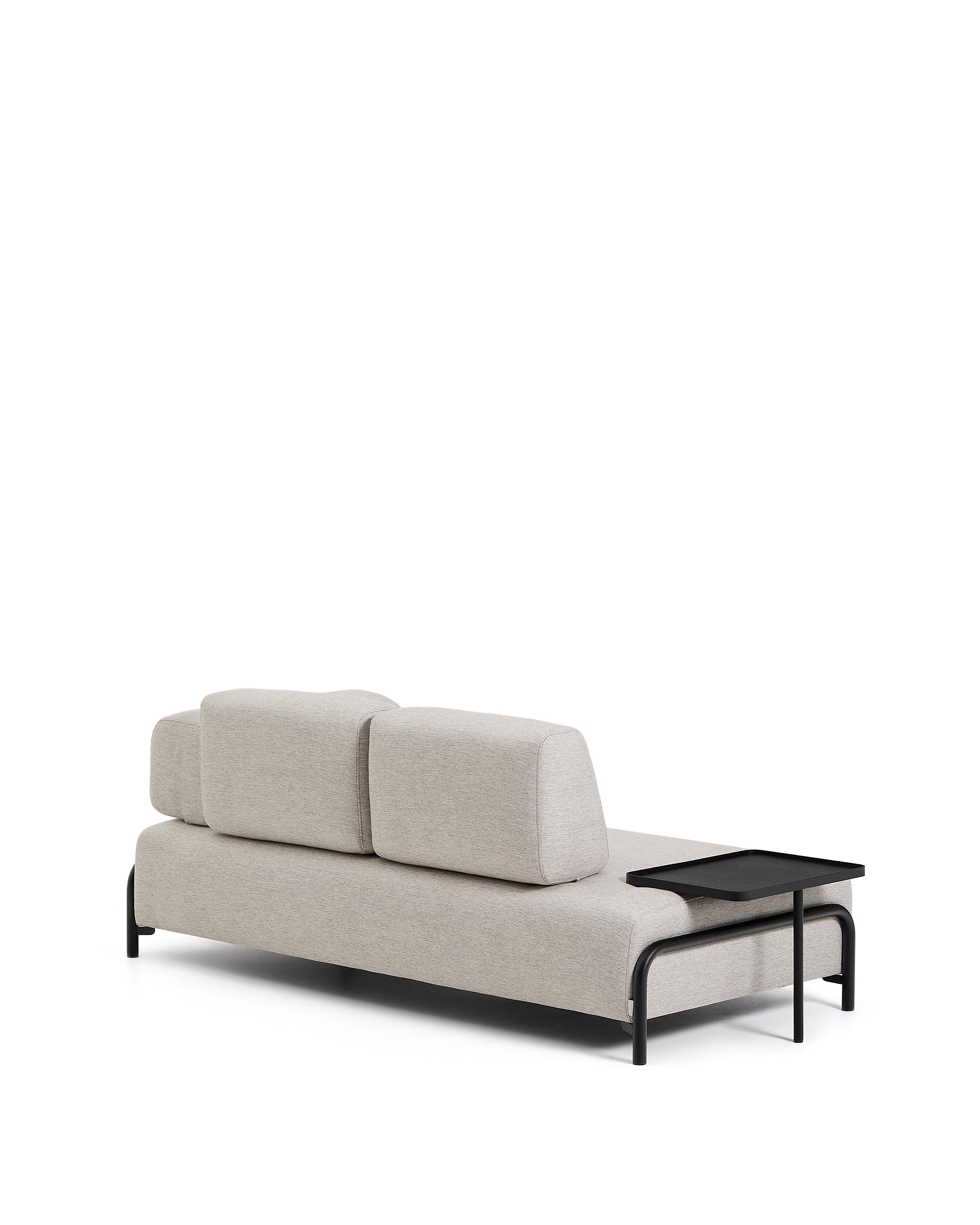 Compo 2-seater greige sofa with large tray table and black metal frame 200 cm FSC Mix Credit - Product Image