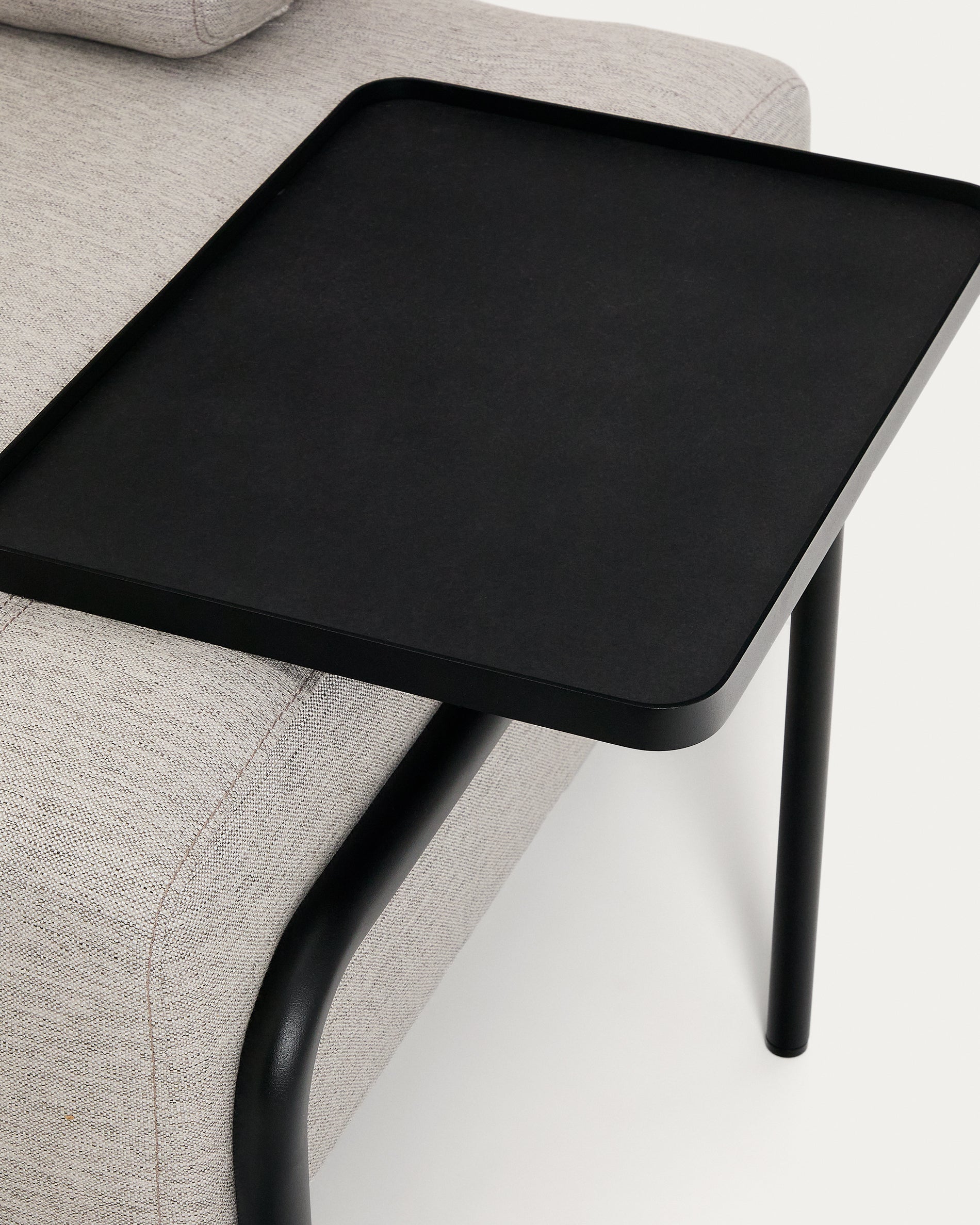 Compo 2-seater greige sofa with large tray table and black metal frame 200 cm FSC Mix Credit - Detail
