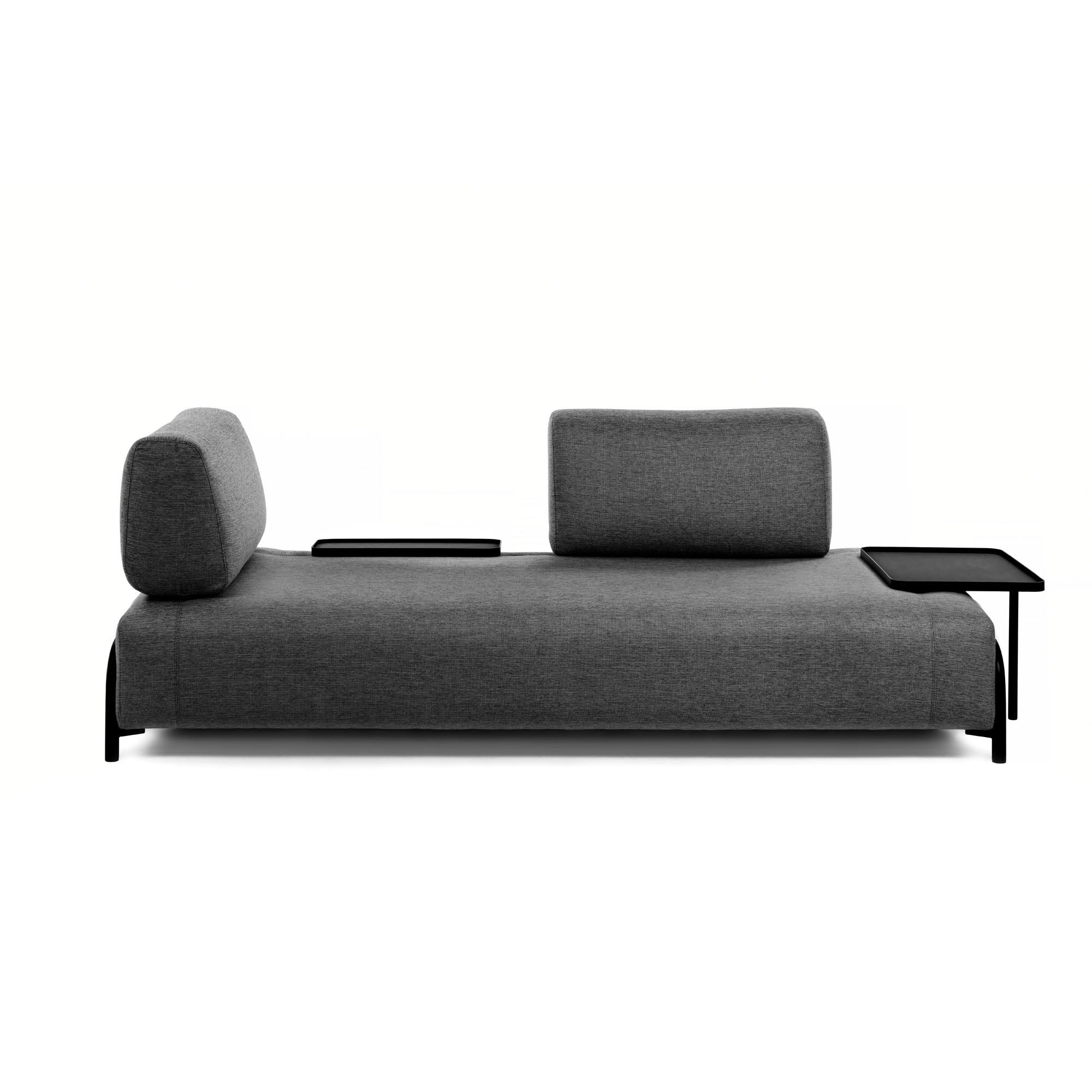 Compo three-seater sofa with large tray, dark grey, 252 cm