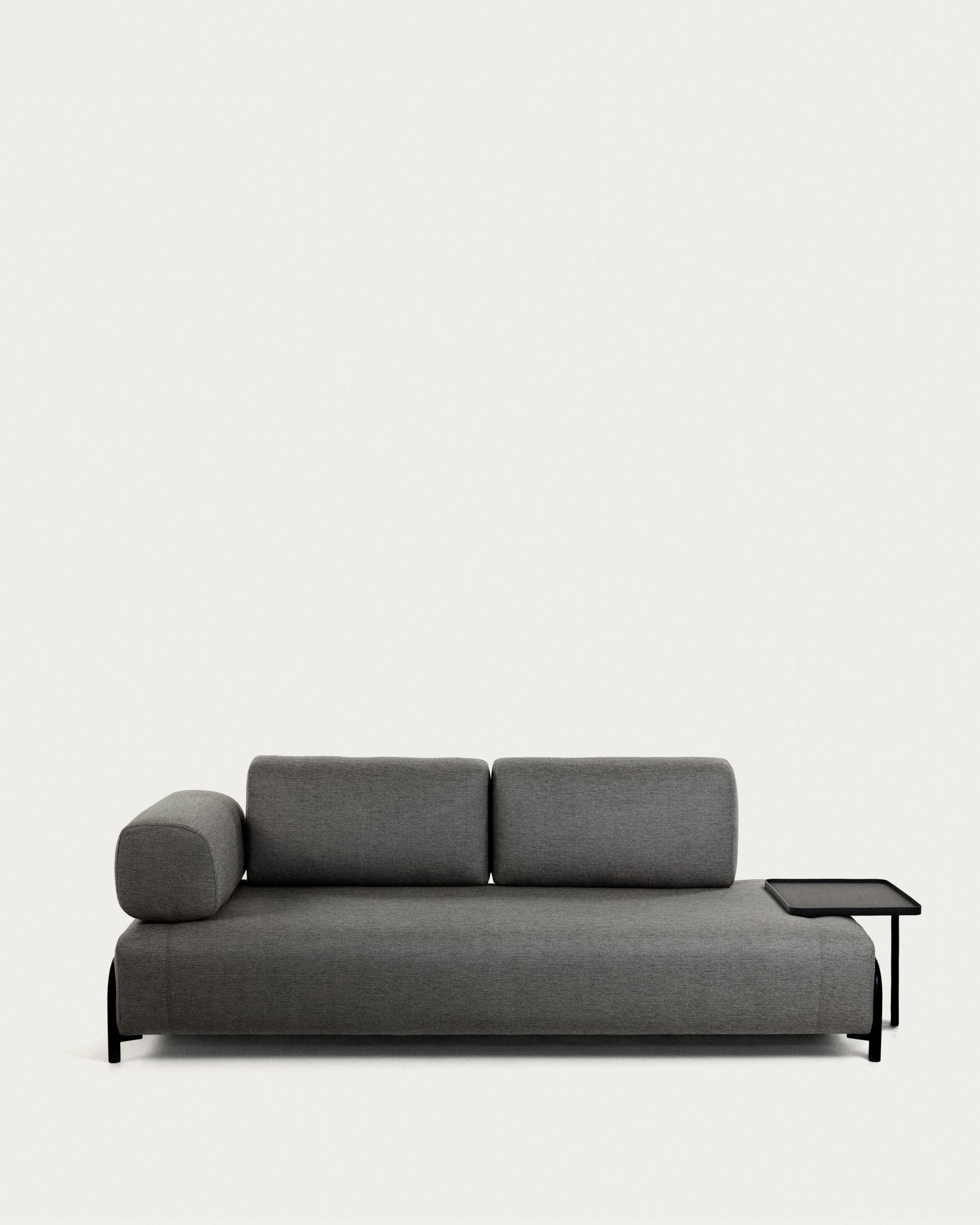 Compo three-seater sofa with large tray, dark grey, 252 cm