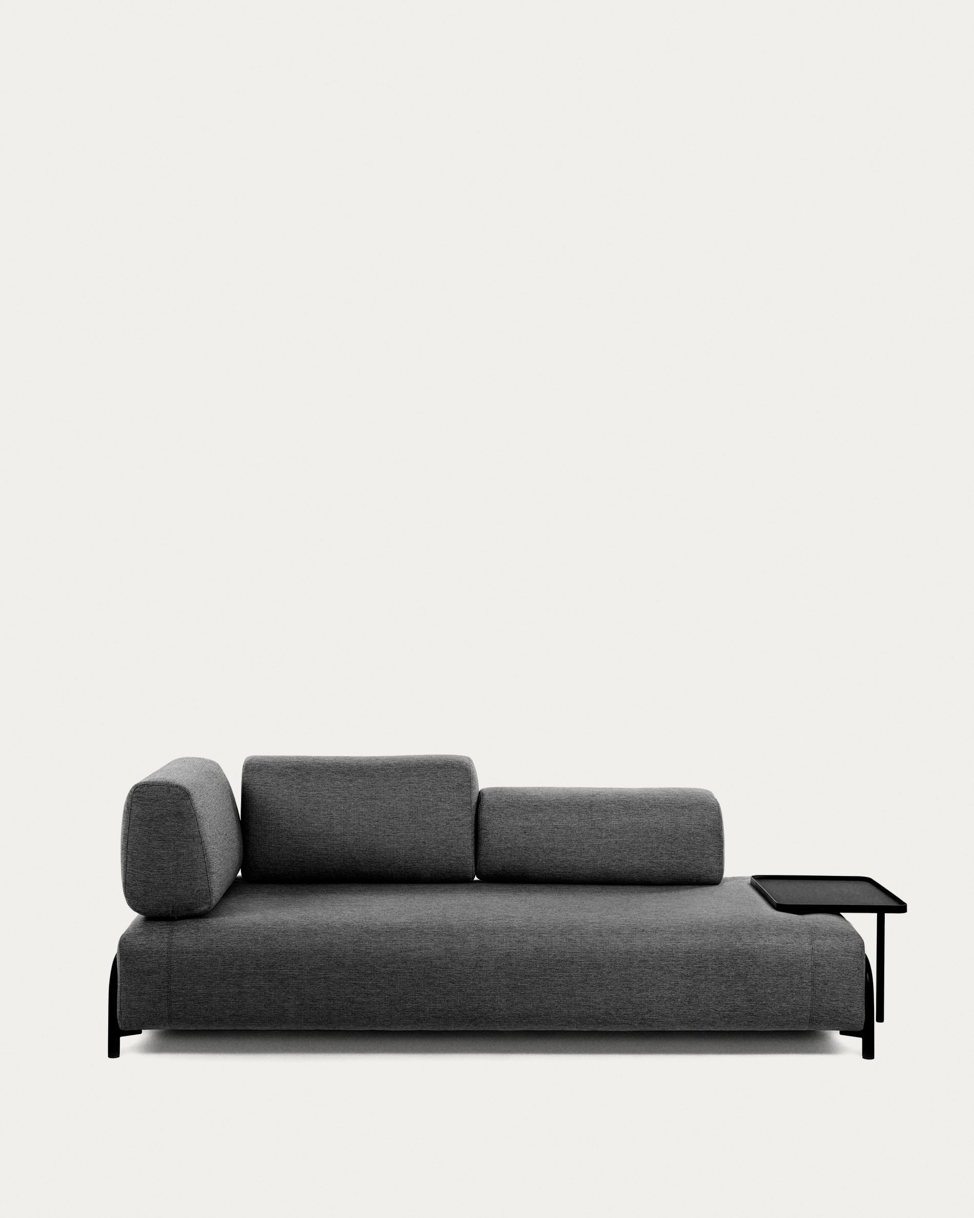 Compo three-seater sofa with large tray, dark grey, 252 cm