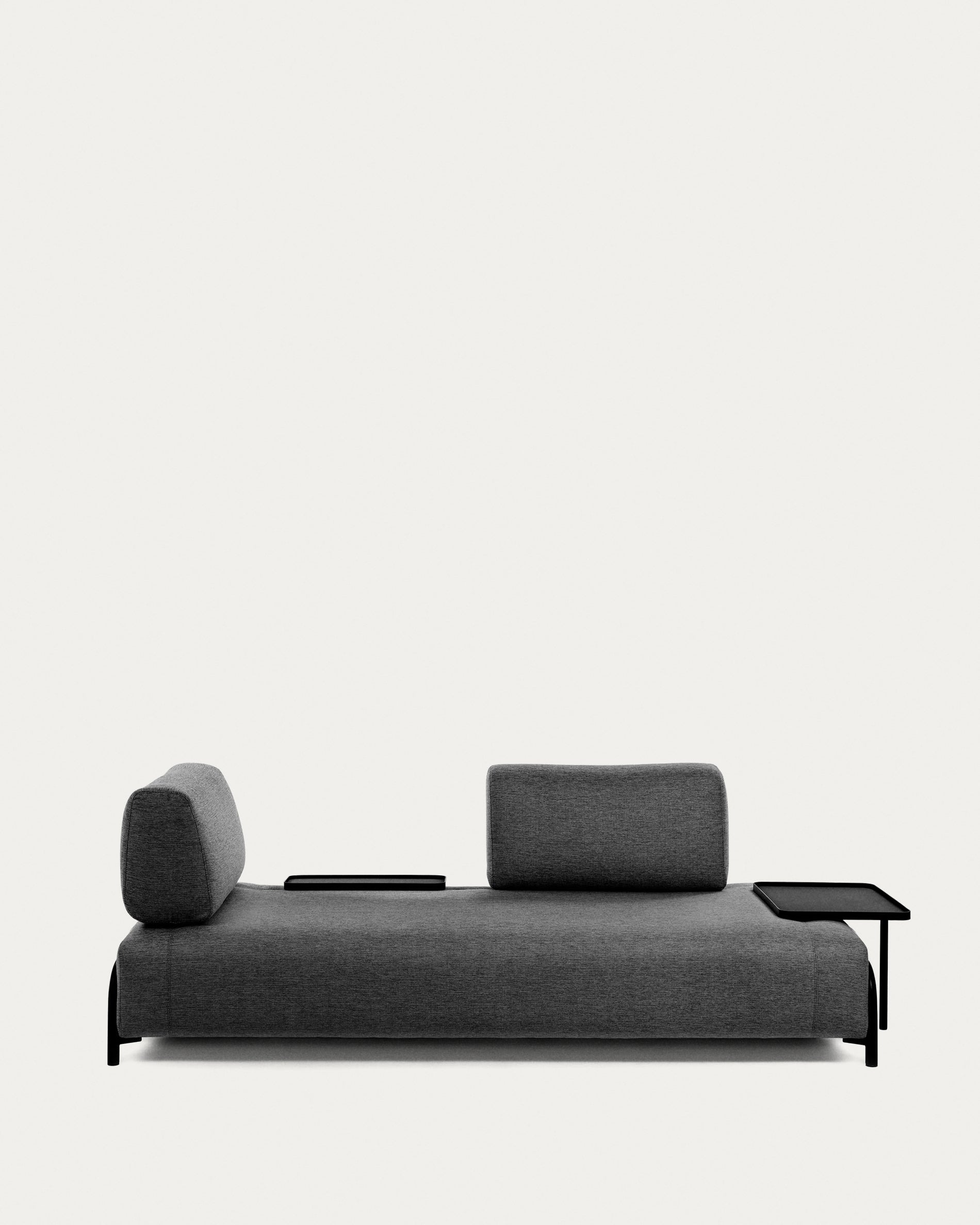 Compo three-seater sofa with large tray, dark grey, 252 cm