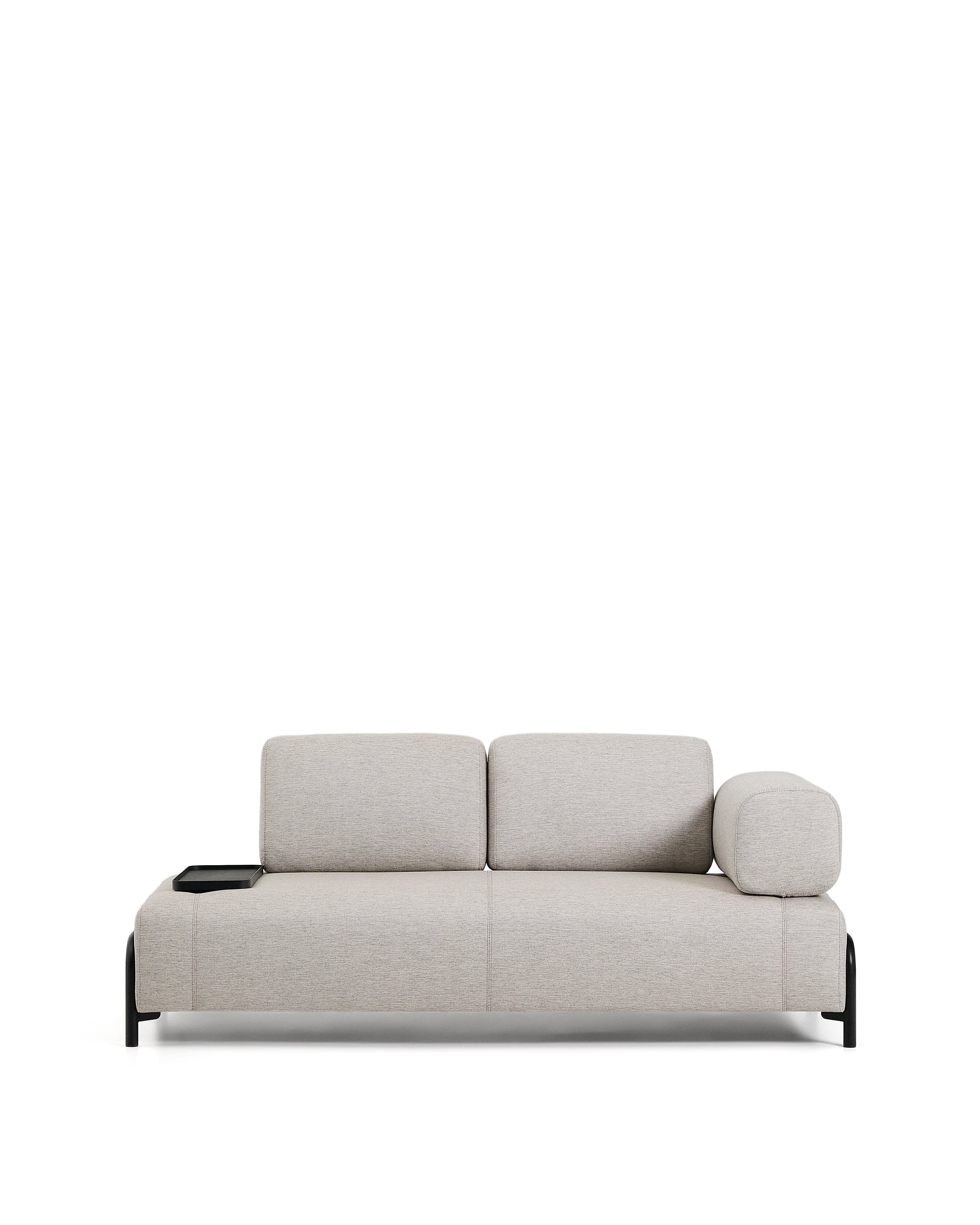 Compo 2-seater greige sofa with small tray table and black metal frame 200 cm FSC Mix Credit - Product Image
