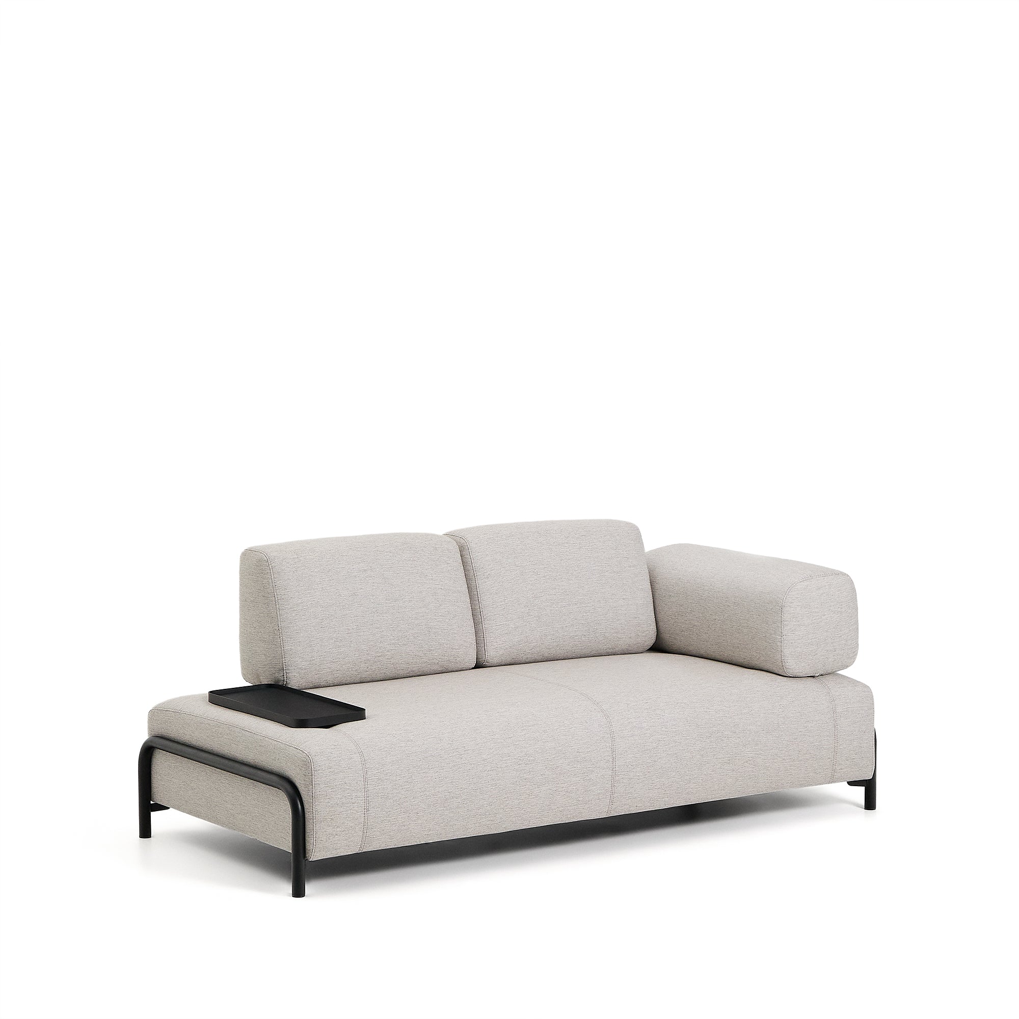 Compo 2-seater greige sofa with small tray table and black metal frame 200 cm FSC Mix Credit - Product Image