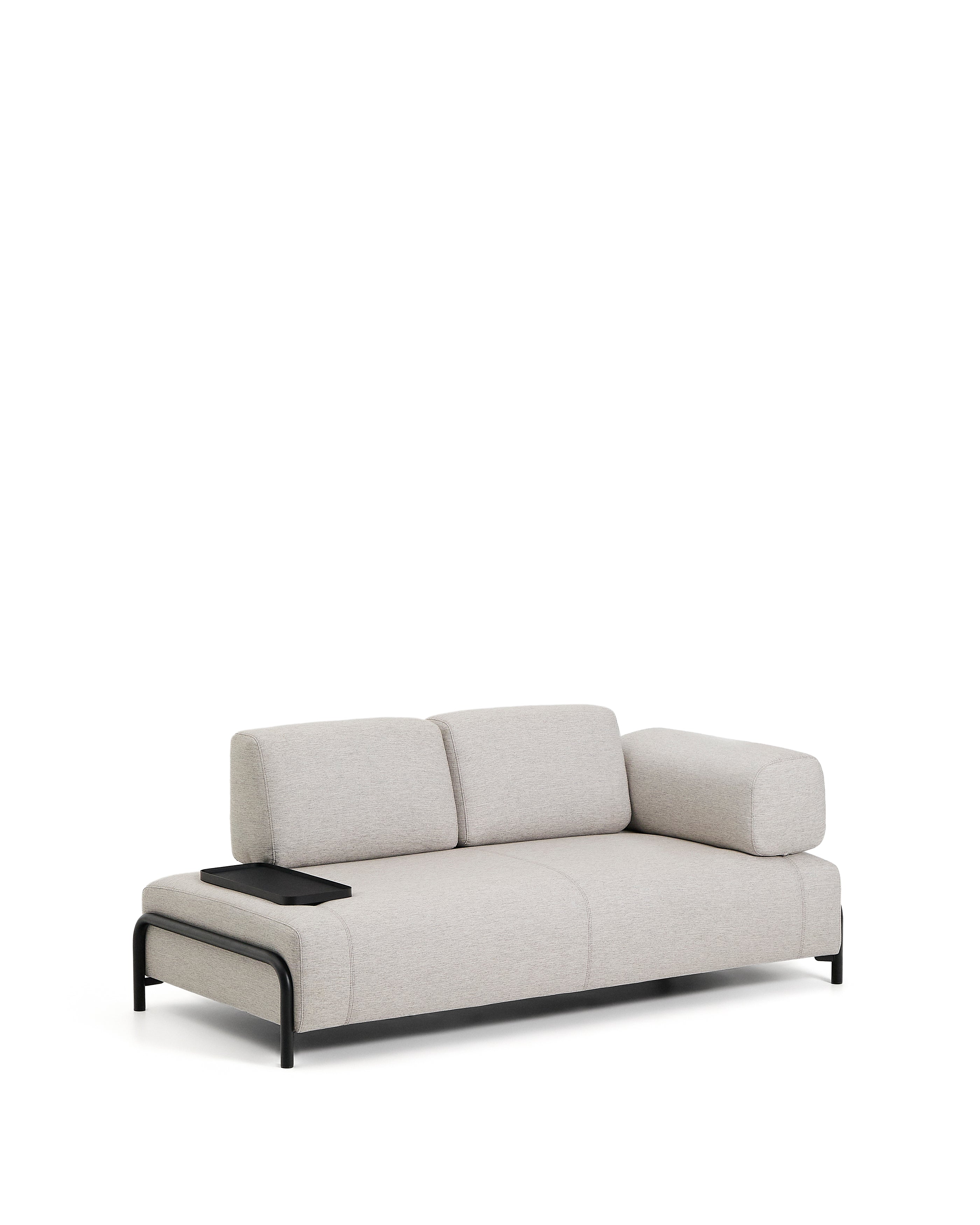 Compo 2-seater greige sofa with small tray table and black metal frame 200 cm FSC Mix Credit - Product Image
