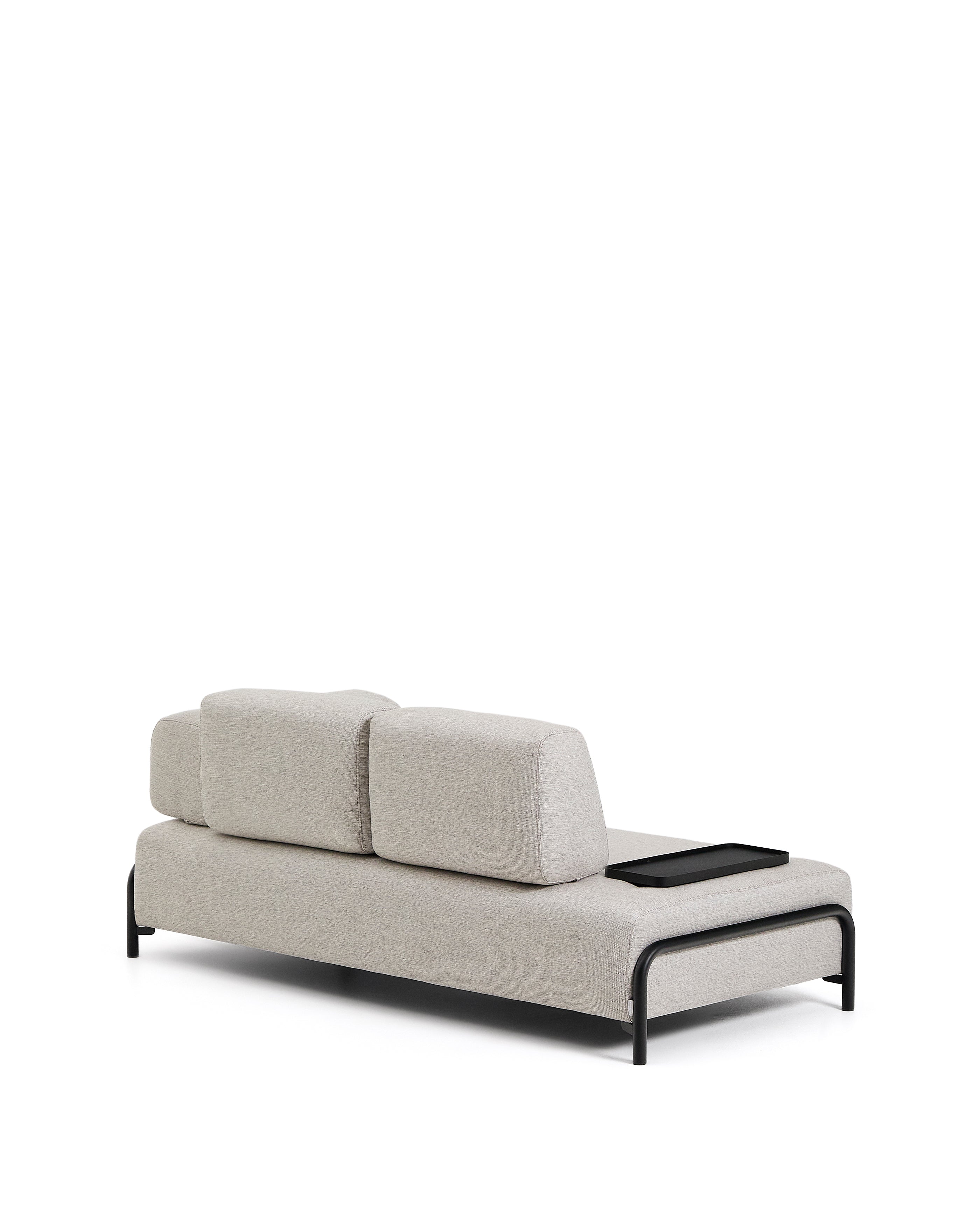 Compo 2-seater greige sofa with small tray table and black metal frame 200 cm FSC Mix Credit - Product Image