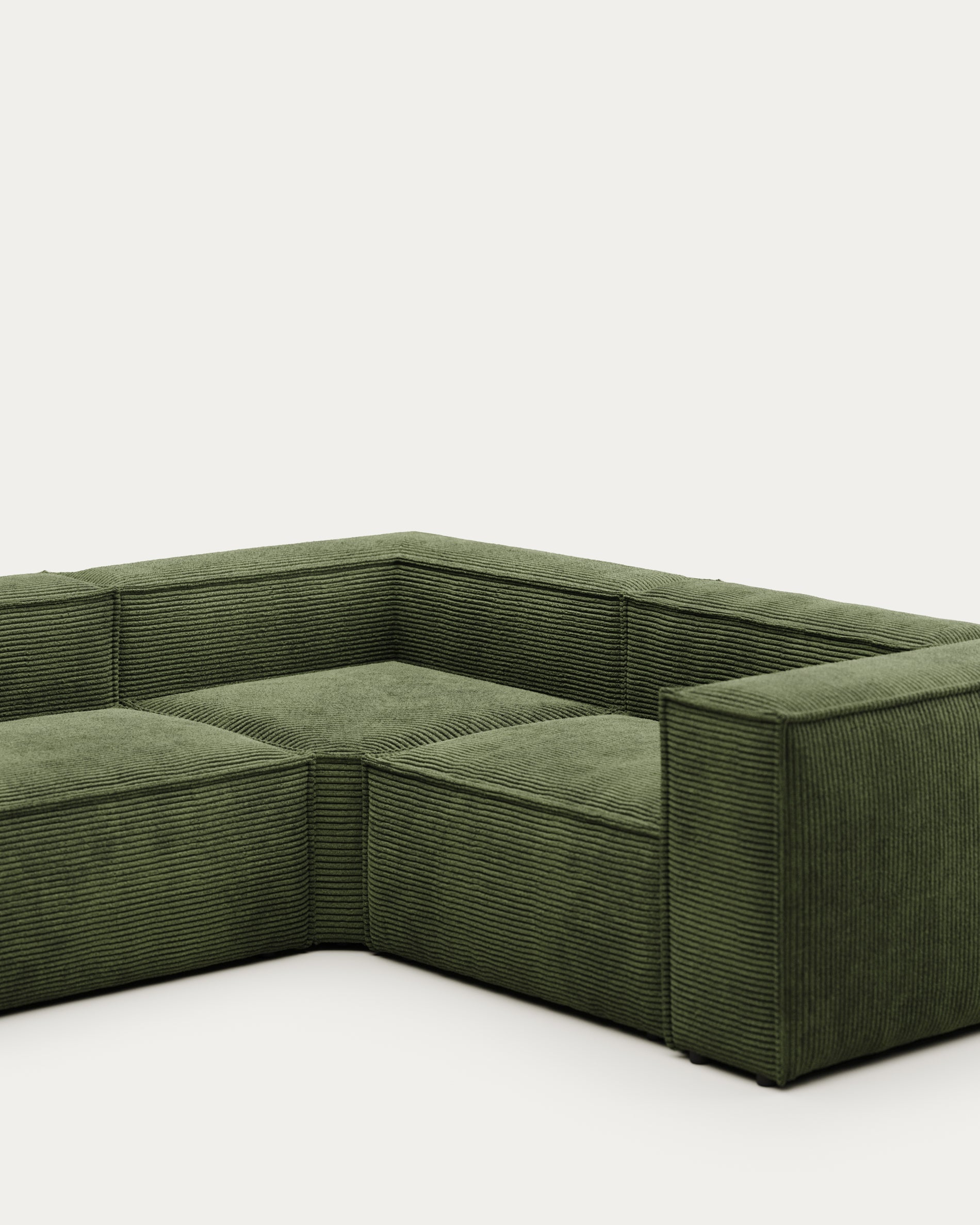 Blok 4 seater corner sofa in green corduroy, 320 x 230 cm / 230 x 320 cm FSC Mix Credit - Detail