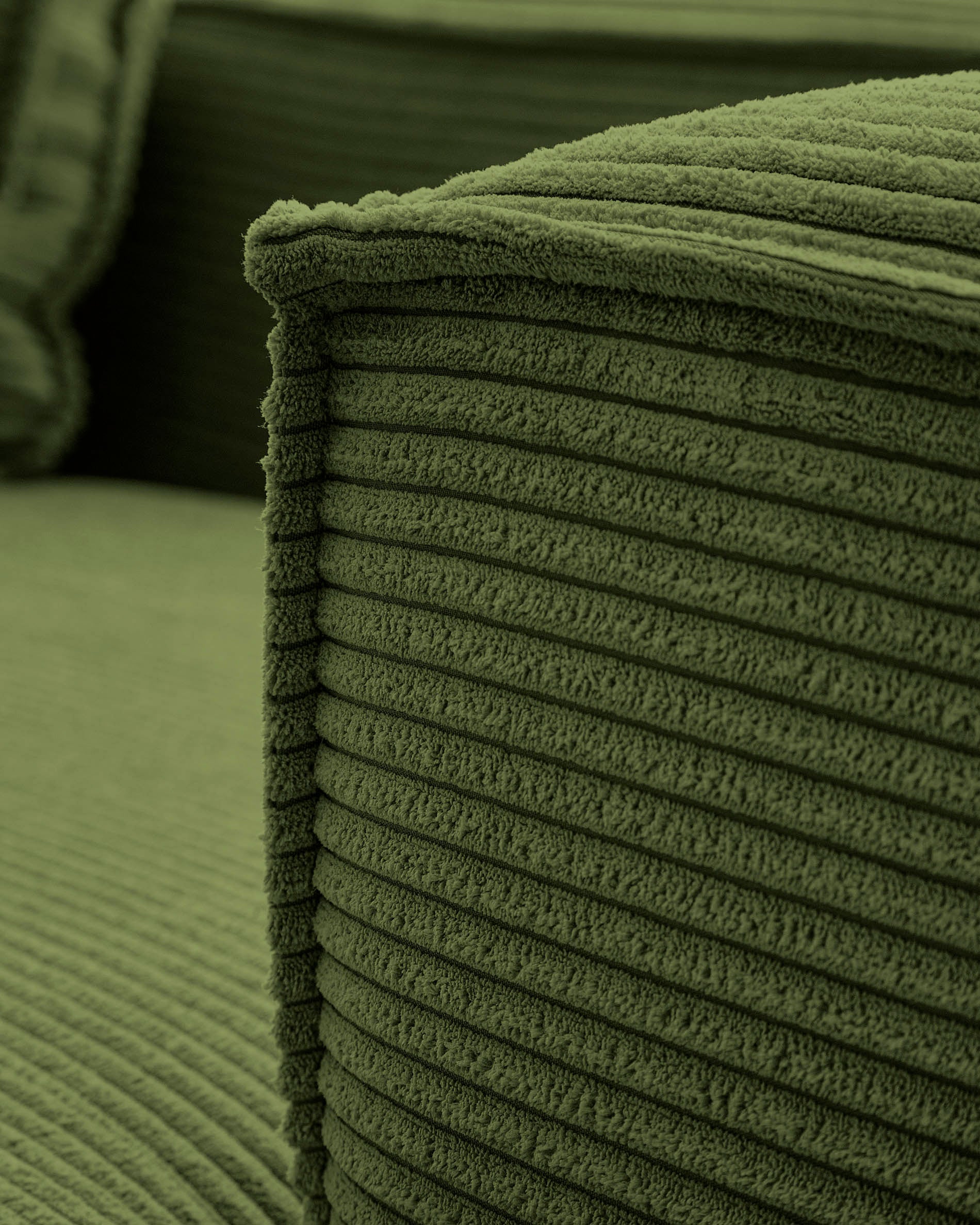 Blok 4 seater corner sofa in green corduroy, 320 x 230 cm / 230 x 320 cm FSC Mix Credit - Detail