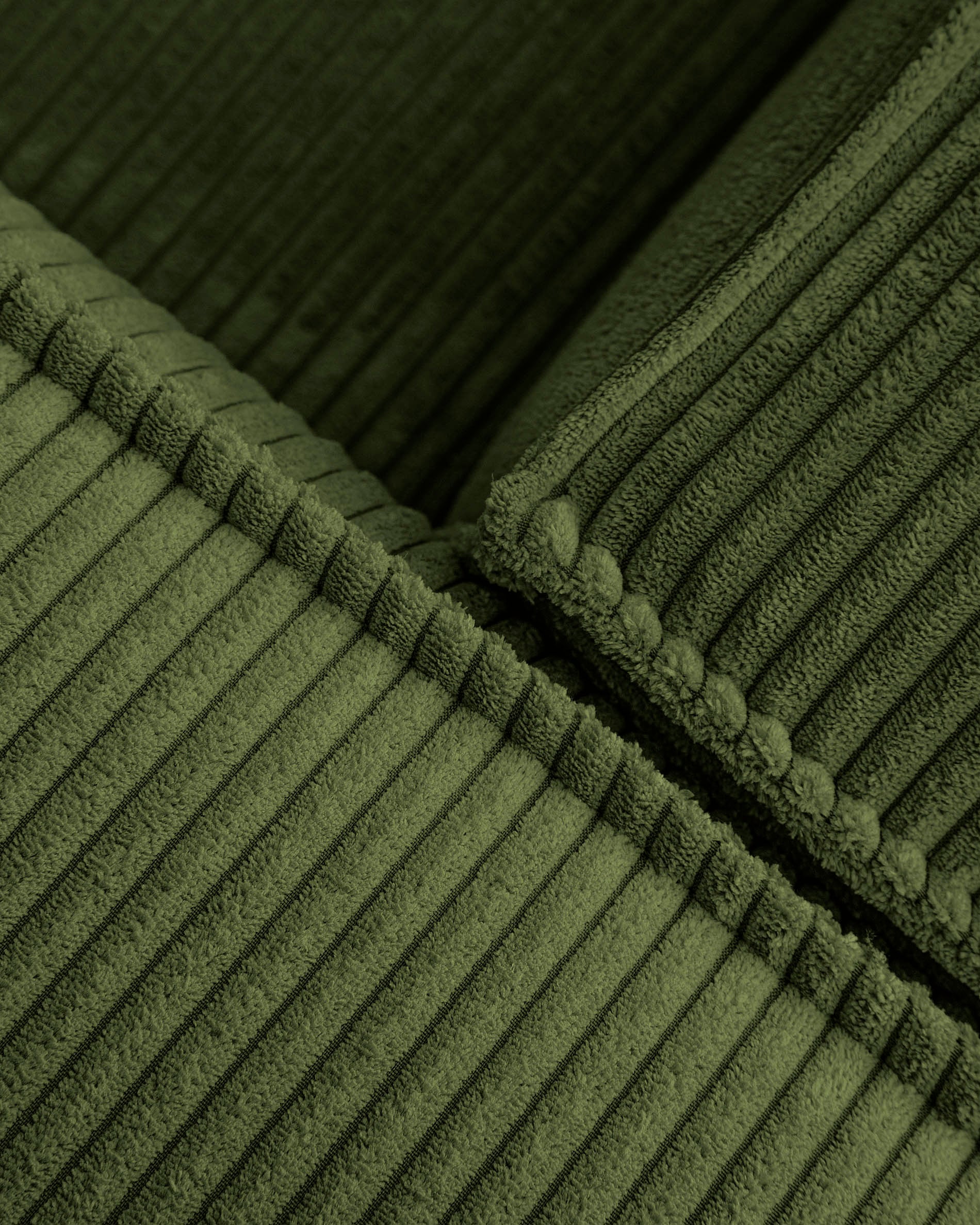 Blok 4 seater corner sofa in green corduroy, 320 x 230 cm / 230 x 320 cm FSC Mix Credit - Detail
