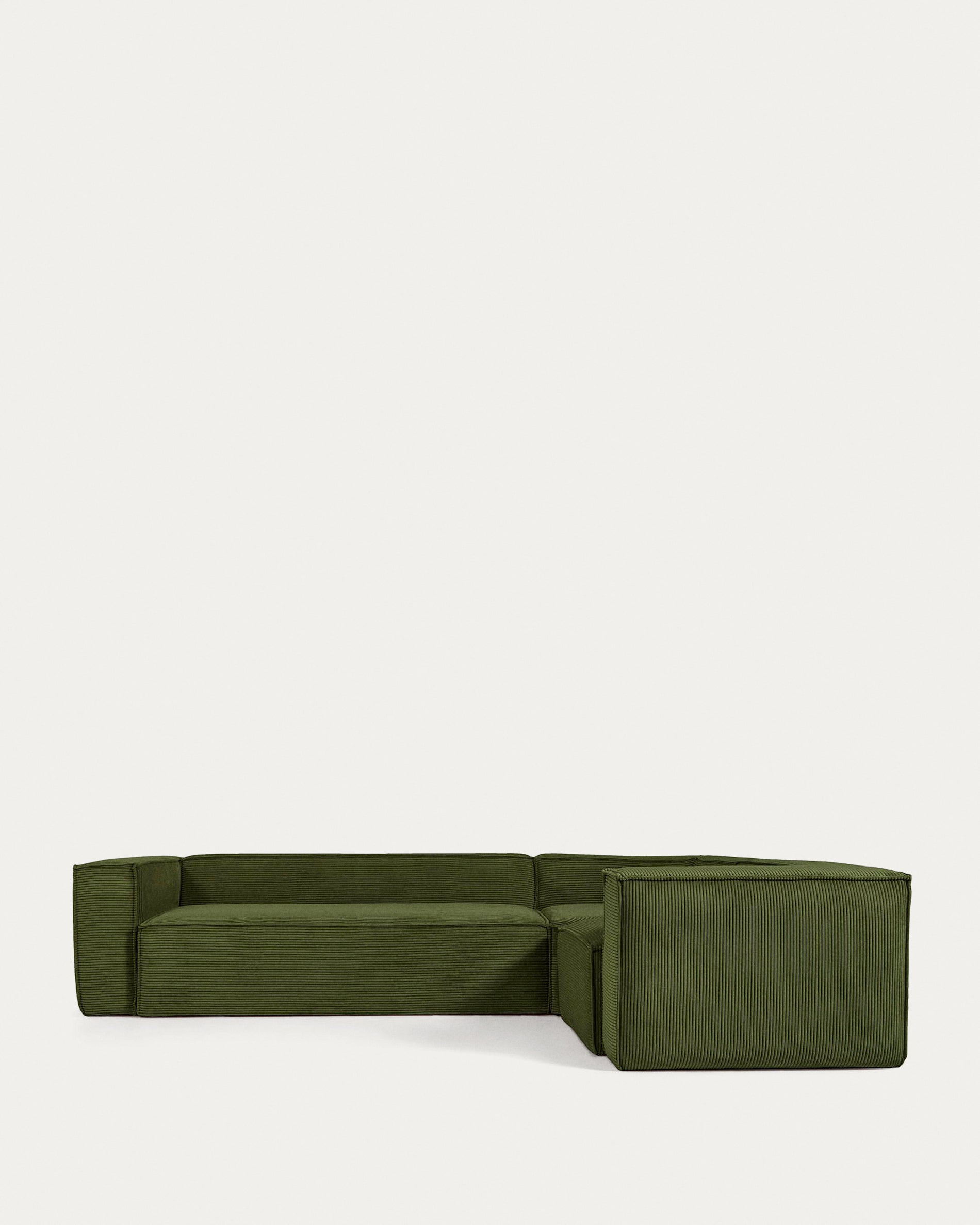 Blok 4 seater corner sofa in green corduroy, 320 x 230 cm / 230 x 320 cm FSC Mix Credit - Product View