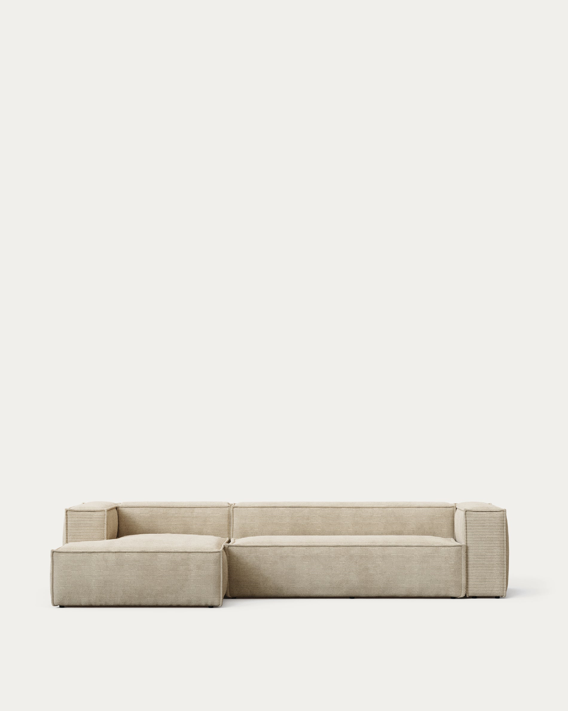 Blok 3 seater sofa with left side chaise longue in beige wide seam corduroy, 300 cm - Product View