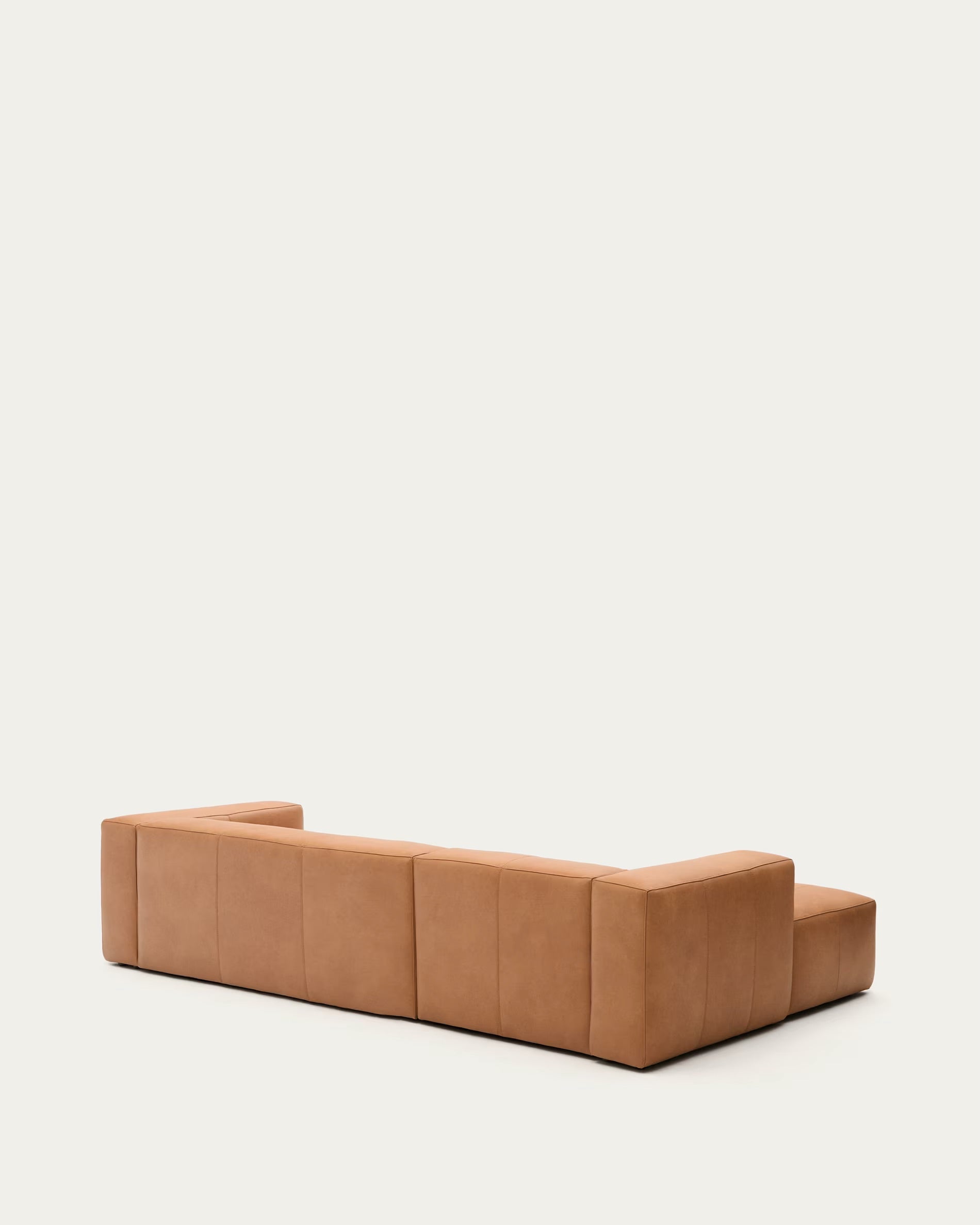 Blok brown leather 3-seater sofa with chaise longue section on the left, 300 cm.