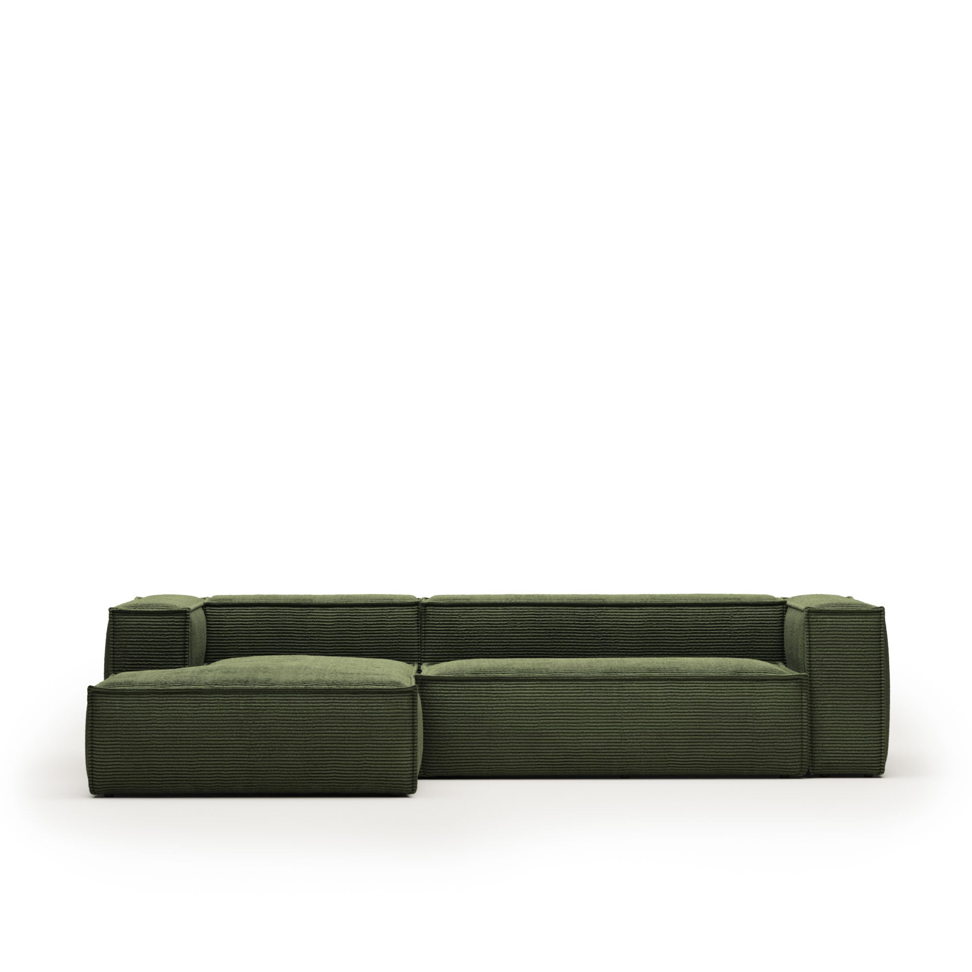 Blok 3-person sofa with chaise longue on the left in green corduroy, 300 cm FR